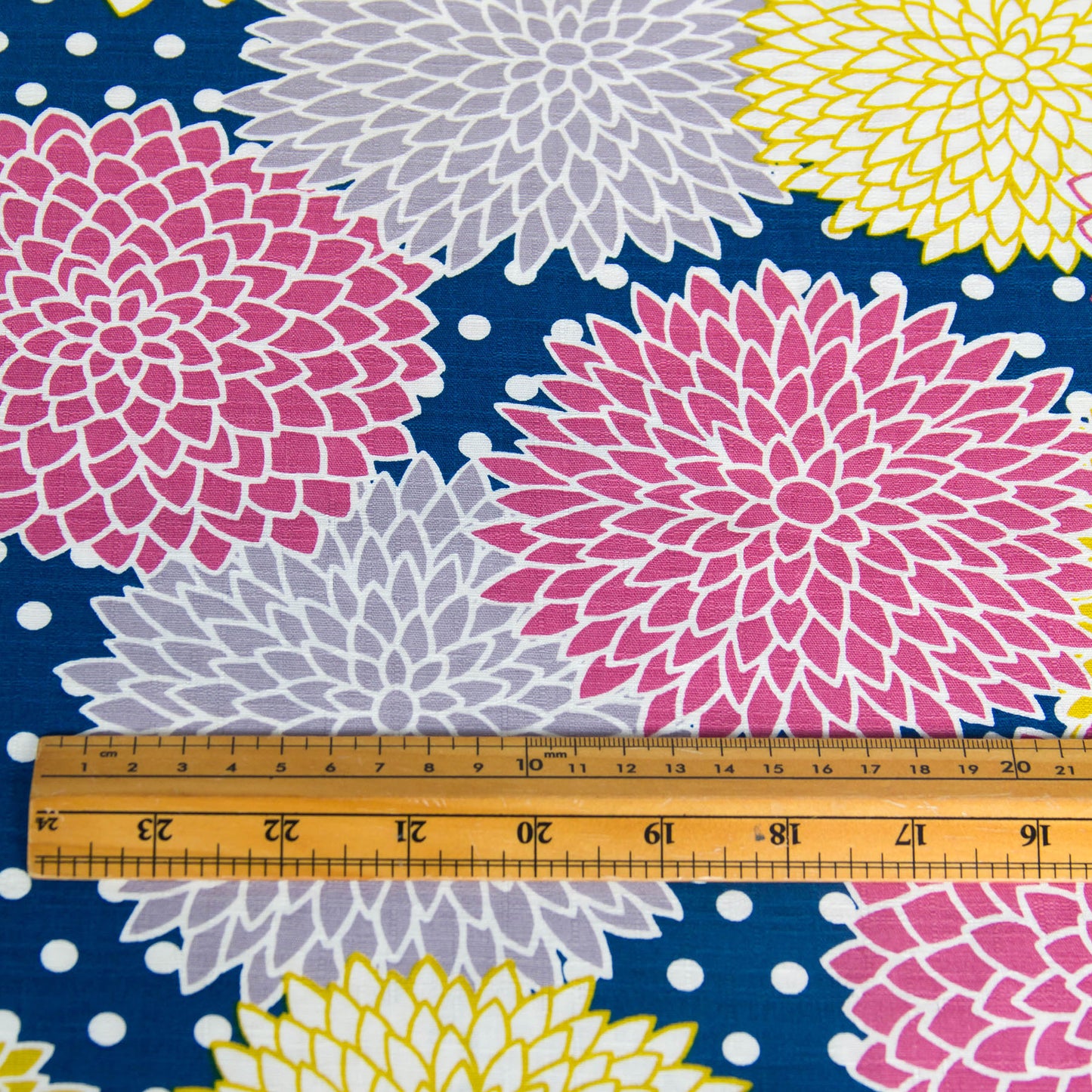 Vibrant Dahlia Flower Print Dobby Cotton Fabric Blue by the Yard