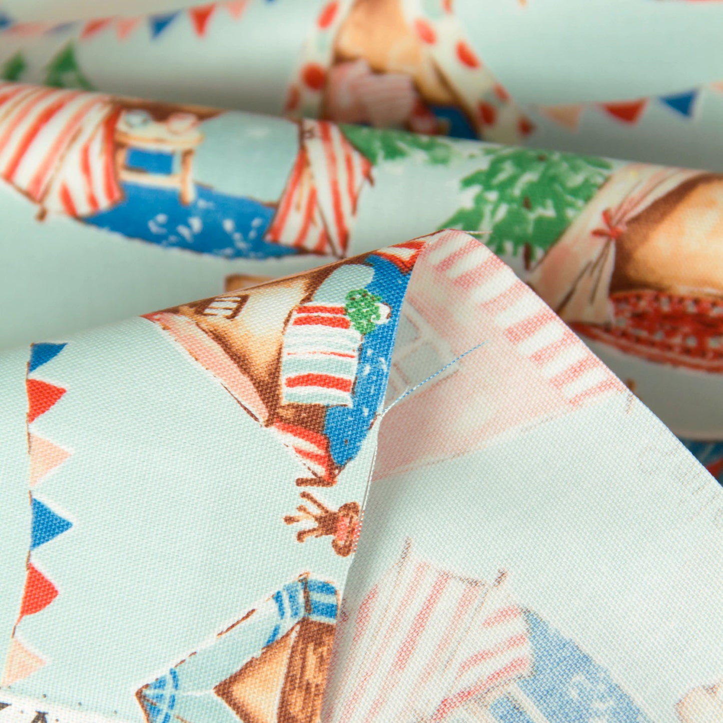 Oxford Cotton Fabric Cute Camping Tent Print Mint by the Yard