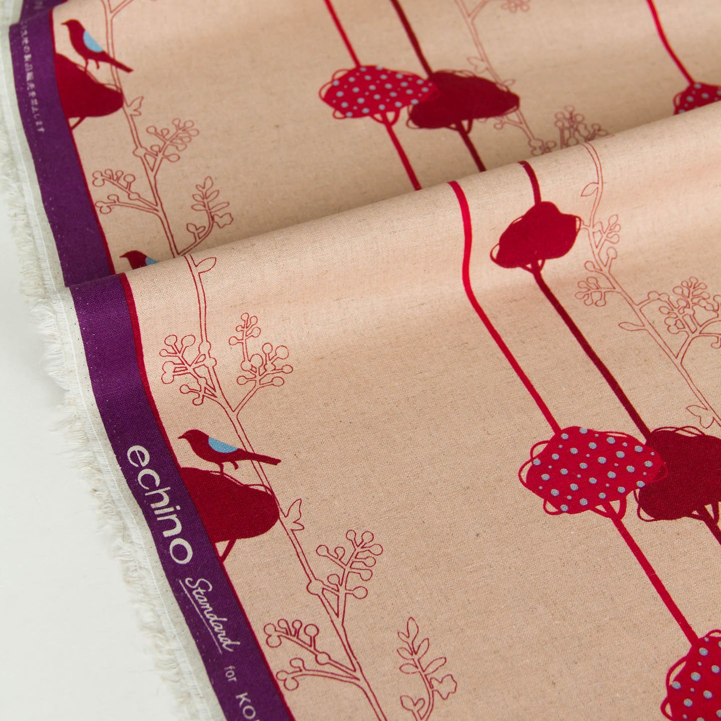 Toile de coton et lin Echino par Etsuko Furuya, motif oiseau d'équilibre, vendue au mètre