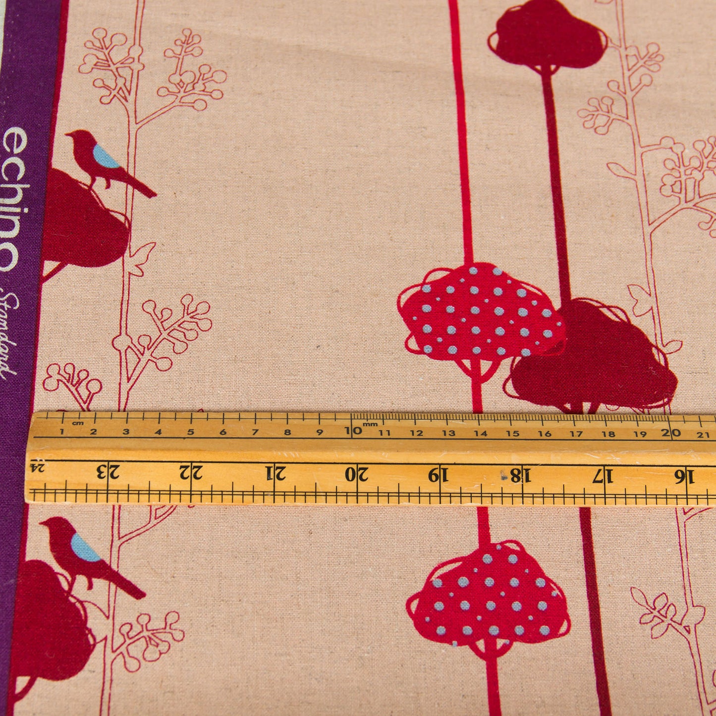 Toile de coton et lin Echino par Etsuko Furuya, motif oiseau d'équilibre, vendue au mètre