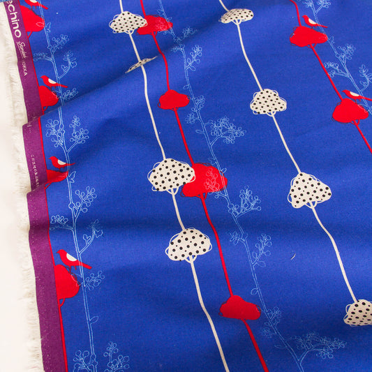 Cotton Linen Canvas Fabric Echino By Etsuko furuya balance bird Blue by the Yard