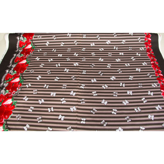 Oxford Cotton Fabric Strawberry Stripe Carbon Black by the Yard