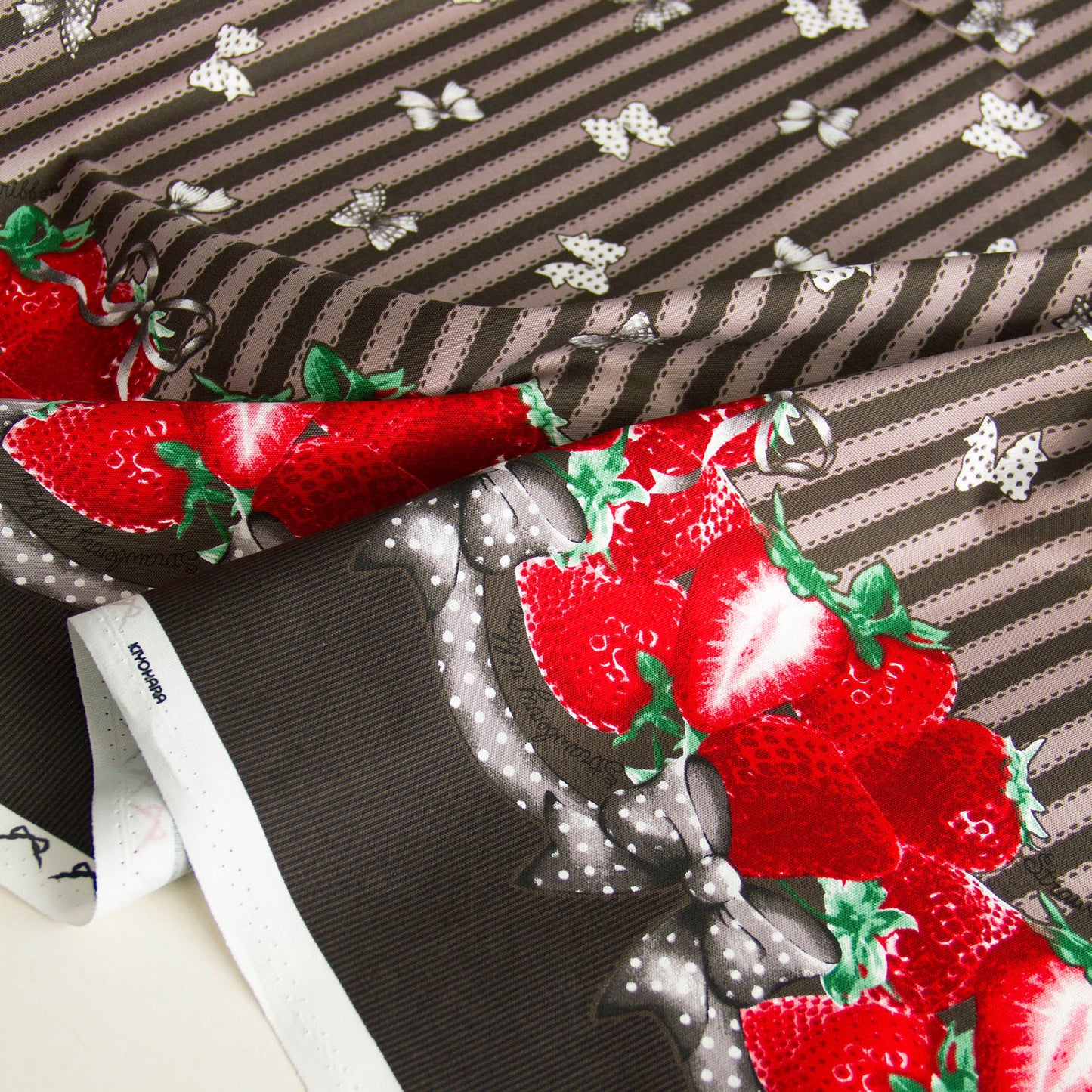 Oxford Cotton Fabric Strawberry Stripe Carbon Black by the Yard