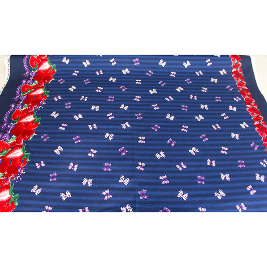 Oxford Cotton Fabric Strawberry Stripe Blue by the Yard