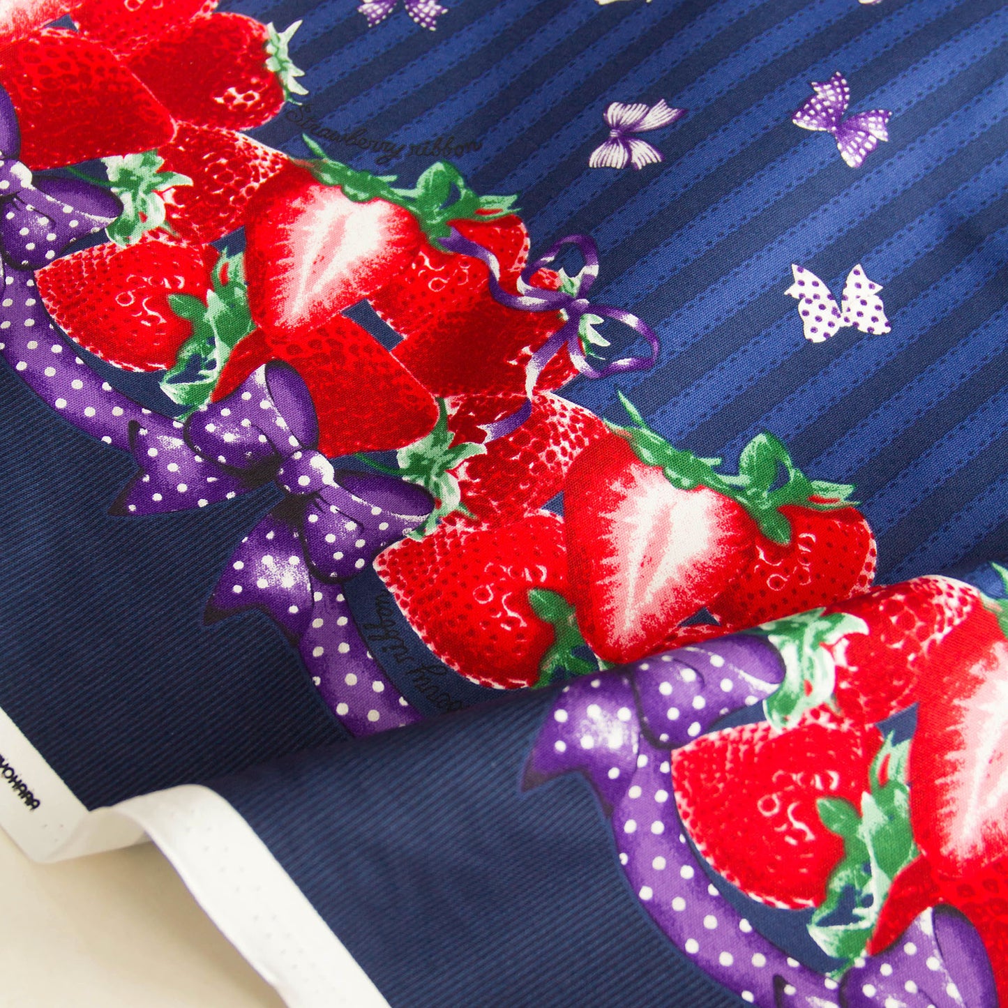 Oxford Cotton Fabric Strawberry Stripe Blue by the Yard