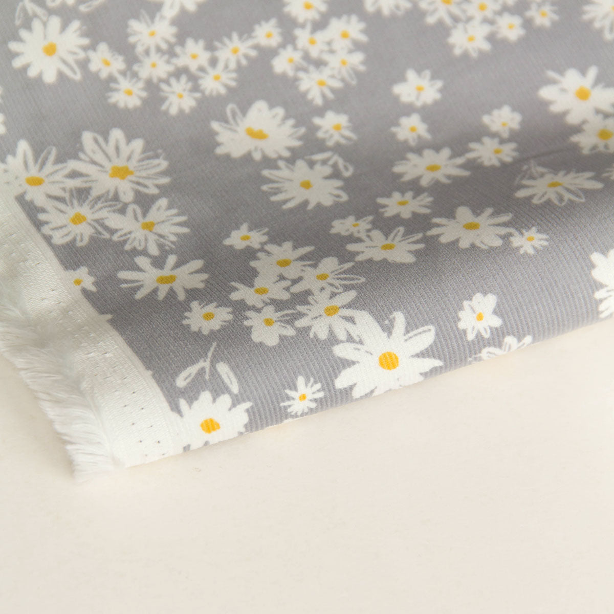 21 Wale Corduroy with White Daisy Print Grey by the Yard