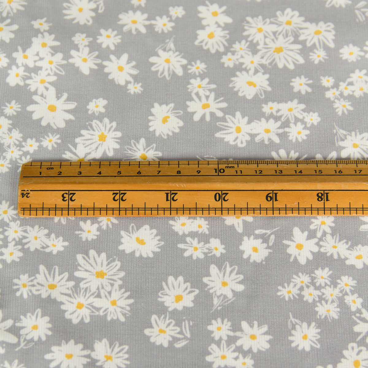 21 Wale Corduroy with White Daisy Print Grey by the Yard