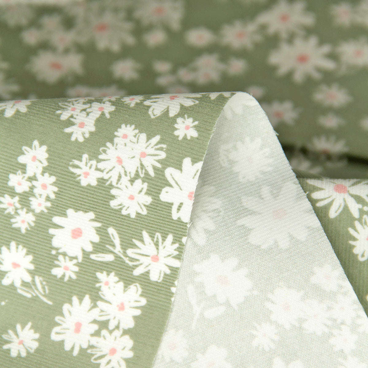 21 Wale Corduroy with White Daisy Print Light Olive by the Yard