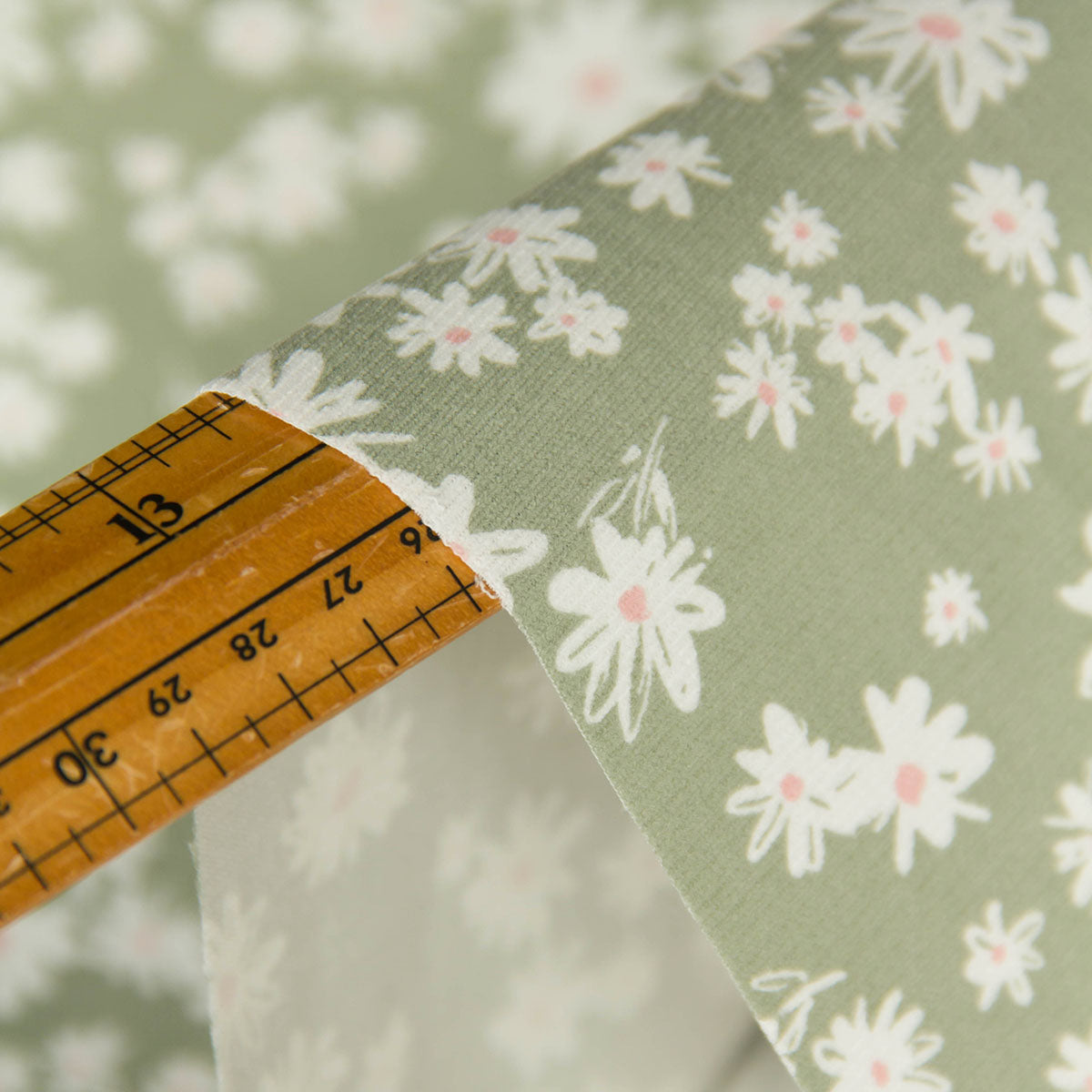 21 Wale Corduroy with White Daisy Print Light Olive by the Yard