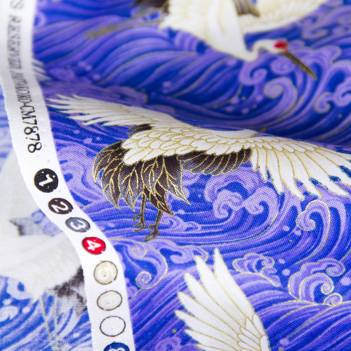 Japanese Crane & Wave Print Cotton Fabric by the Yard