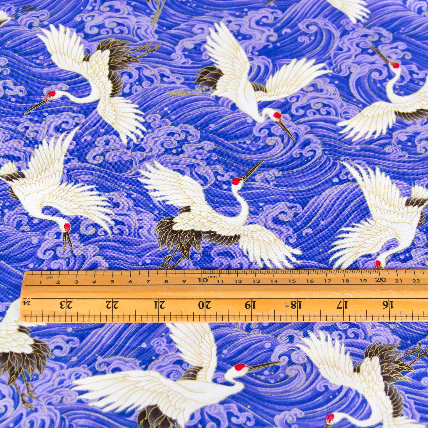 Japanese Crane & Wave Print Cotton Fabric by the Yard