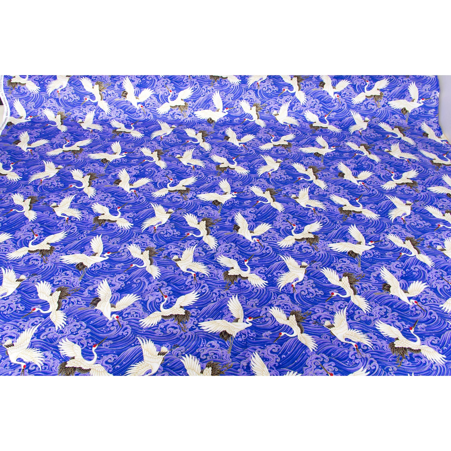Japanese Crane & Wave Print Cotton Fabric by the Yard