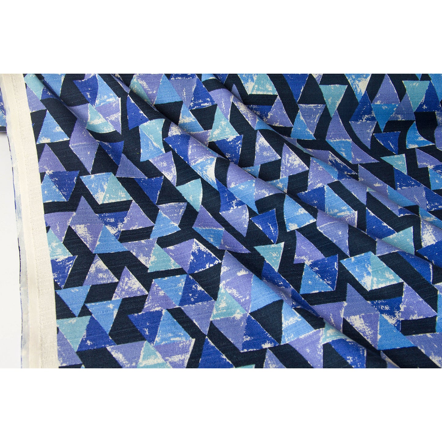 Geometric Triangle Print Soft Cotton Fabric Blue by the Yard