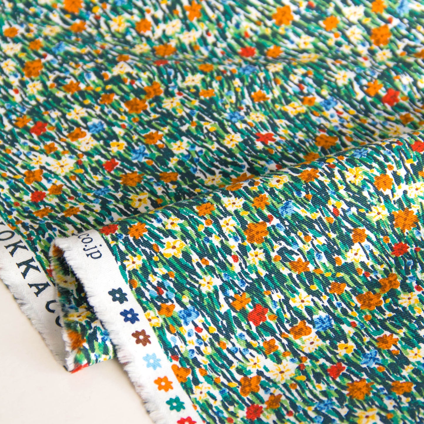 Japanese Kokka Cotton Viyella Fabric Wildflower Green by the Yard