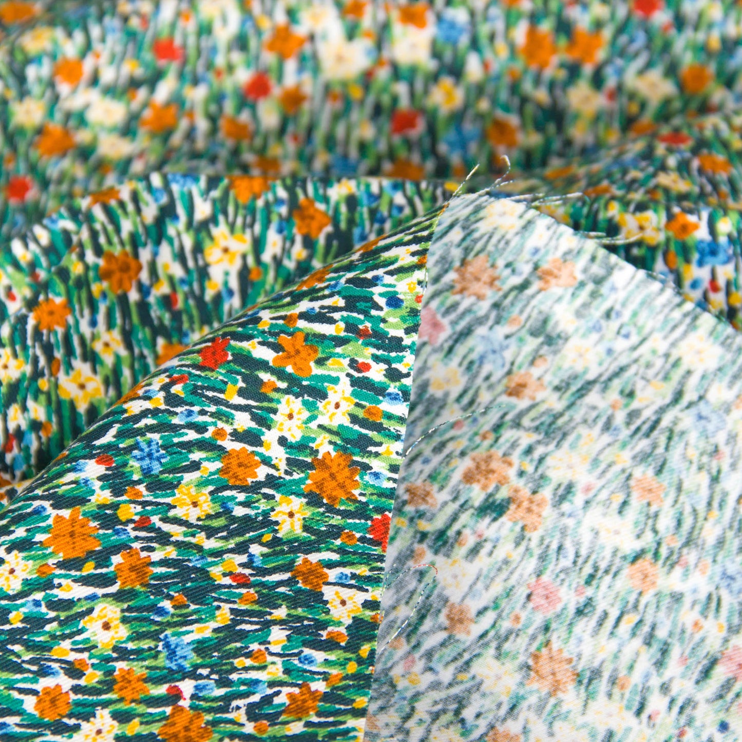 Japanese Kokka Cotton Viyella Fabric Wildflower Green by the Yard