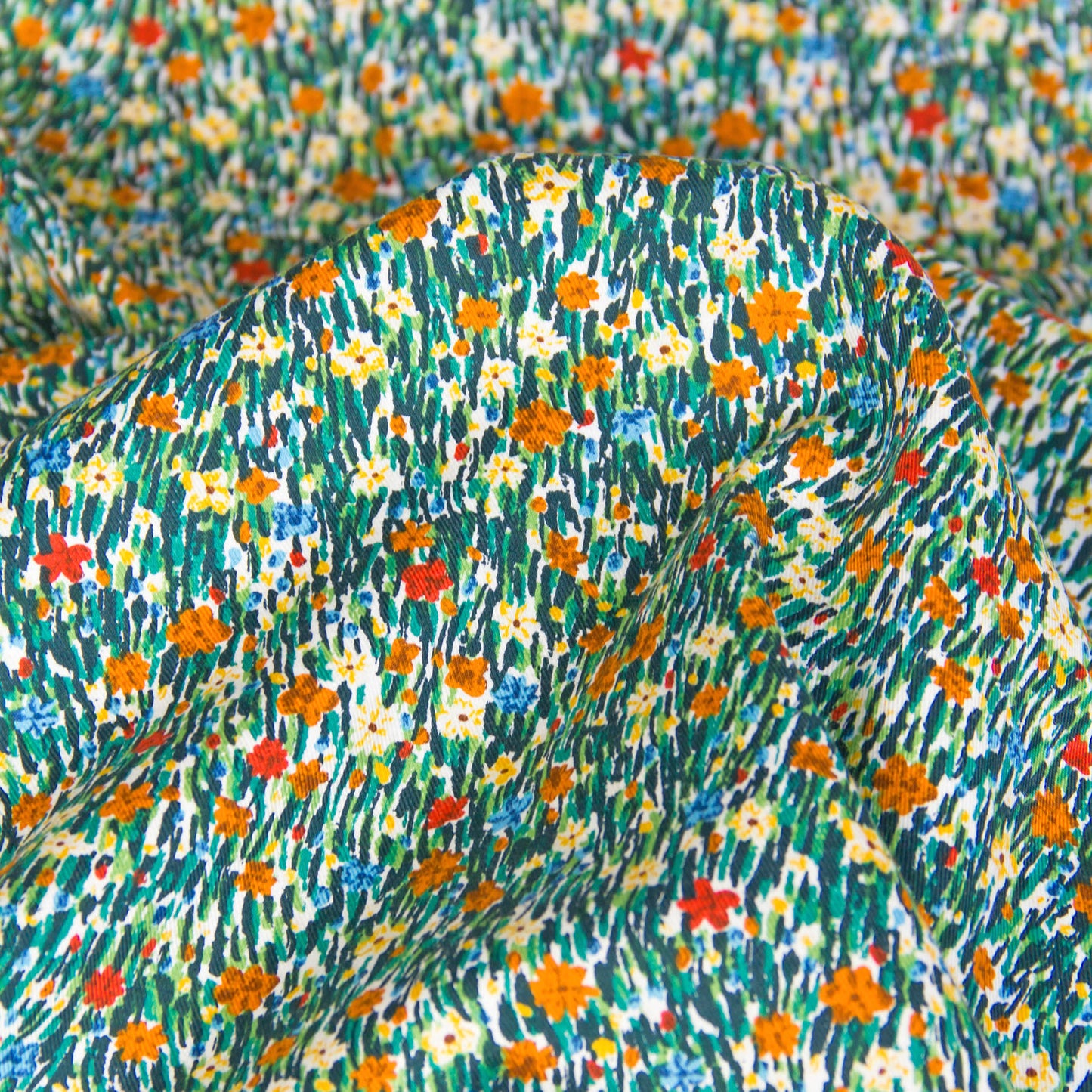 Japanese Kokka Cotton Viyella Fabric Wildflower Green by the Yard