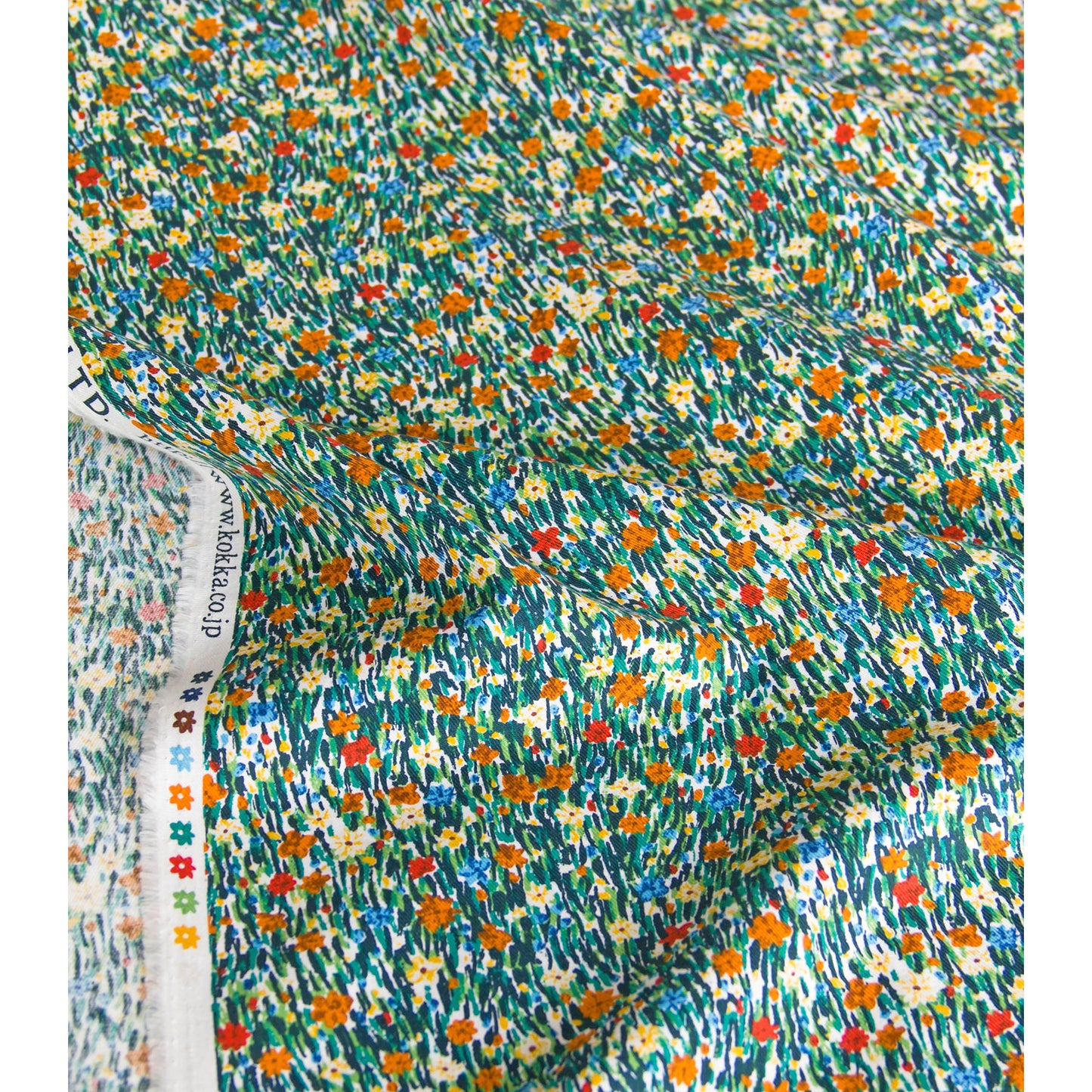 Japanese Kokka Cotton Viyella Fabric Wildflower Green by the Yard