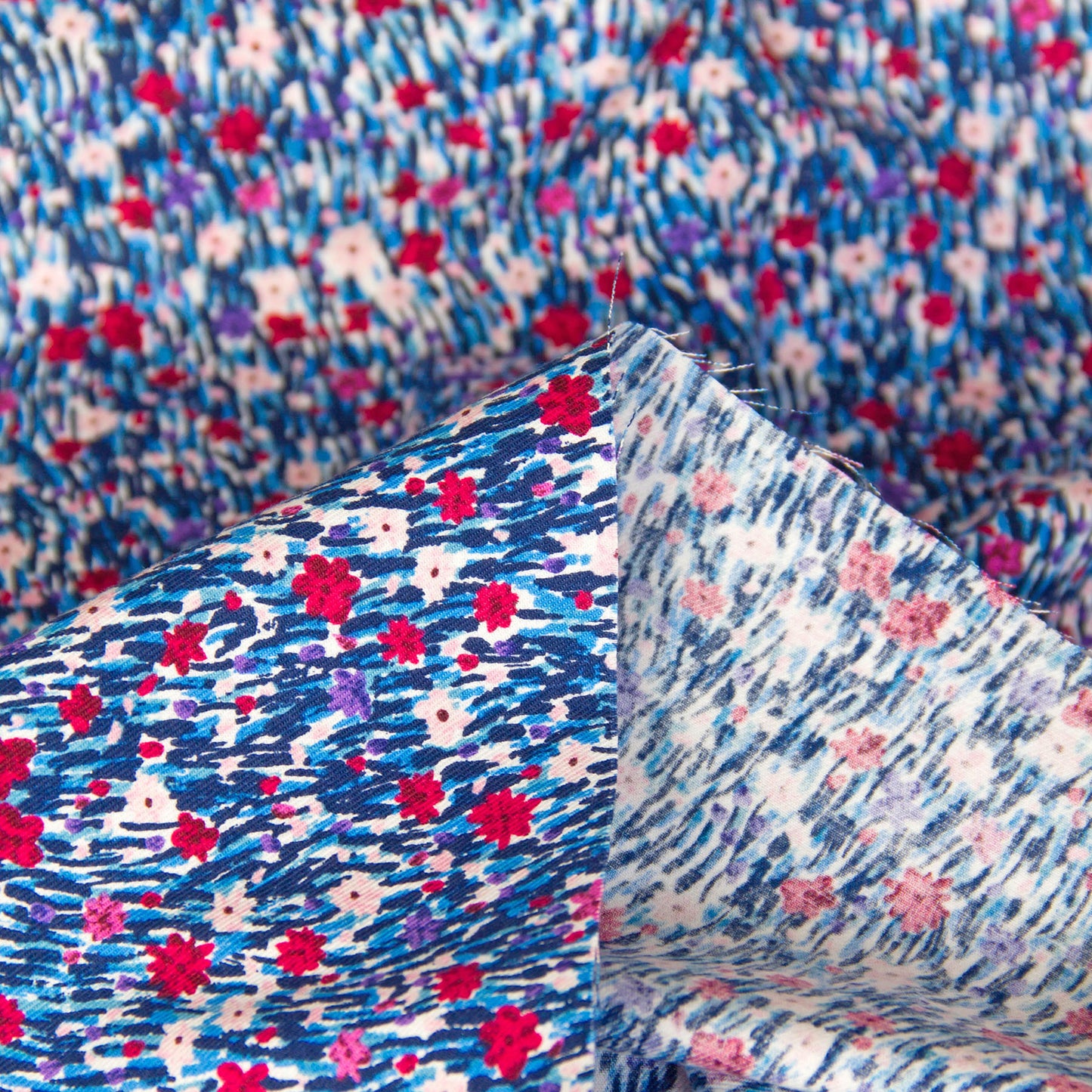 Japanese Kokka Cotton Viyella Fabric Wildflower Blue by the Yard