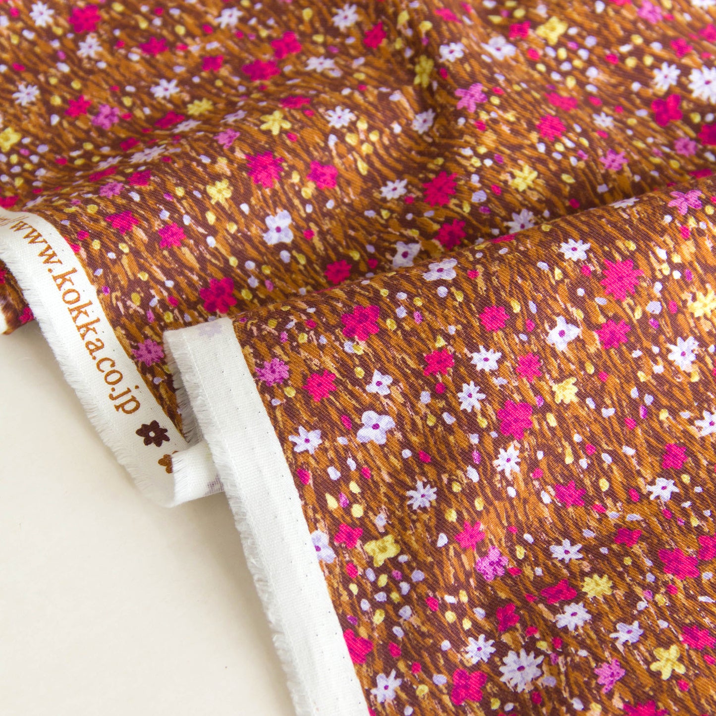 Japanese Kokka Cotton Viyella Fabric Wildflower Brown by the Yard