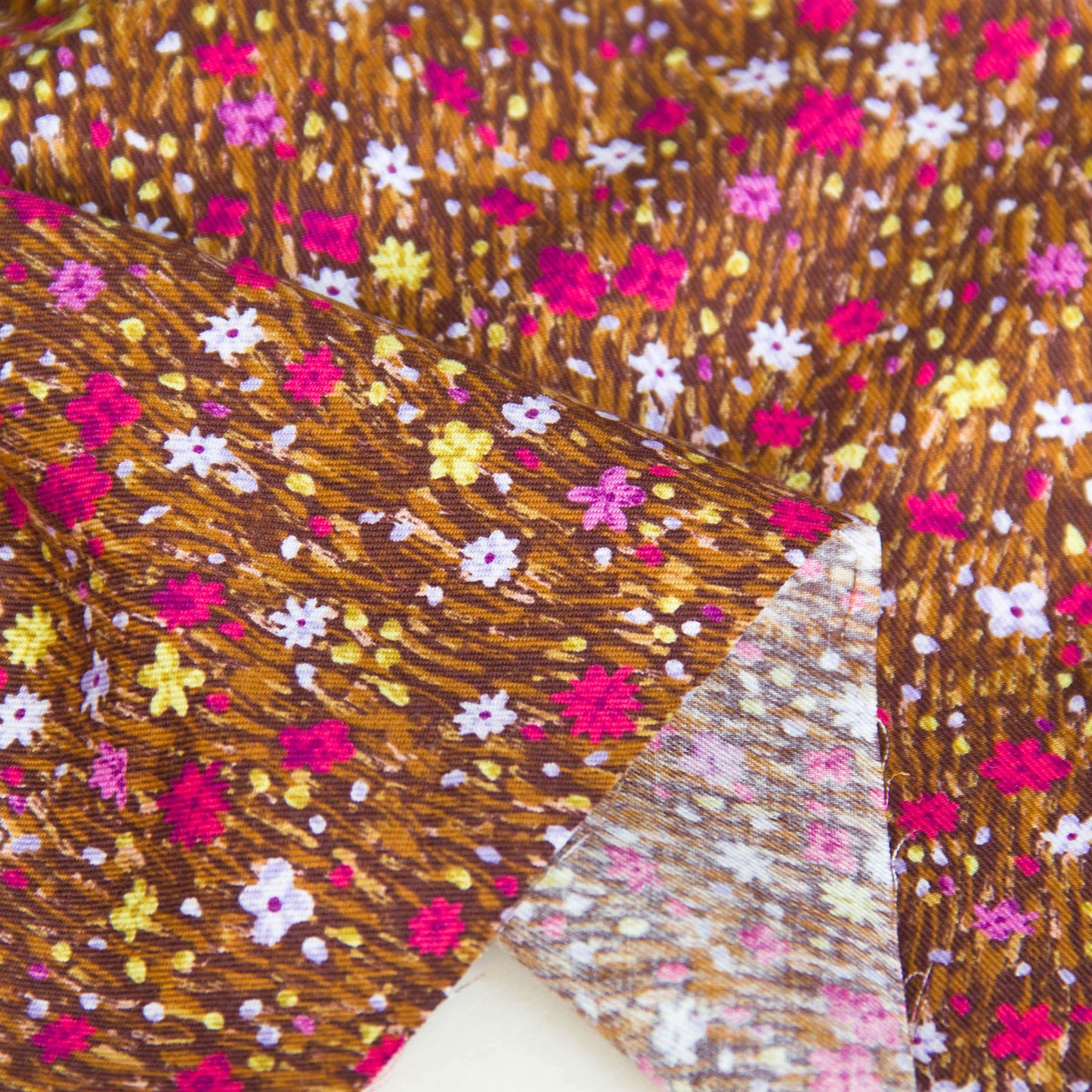 Japanese Kokka Cotton Viyella Fabric Wildflower Brown by the Yard