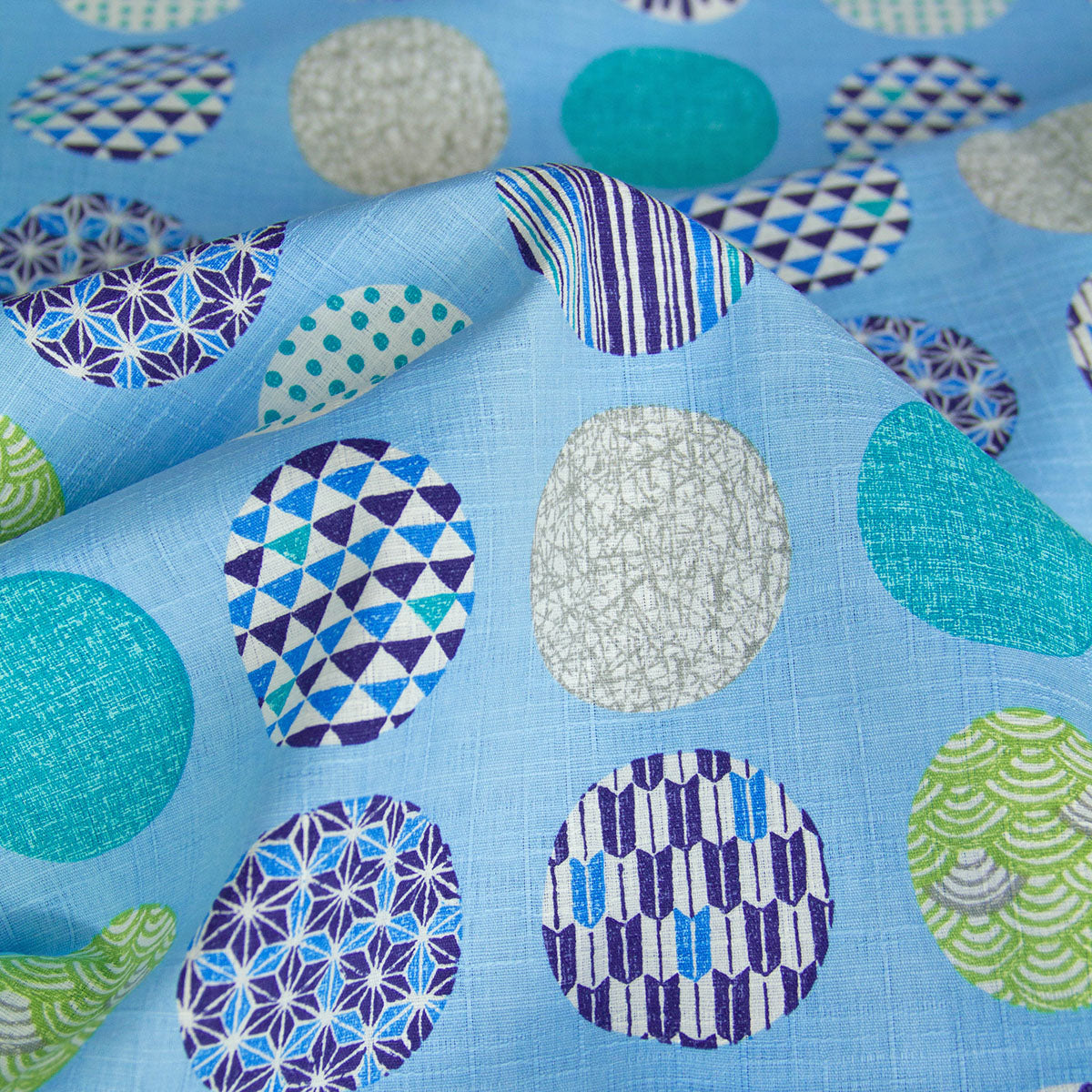 Japanese Style Geometric Pattern Dobby Cotton Fabric Blue by the Yard
