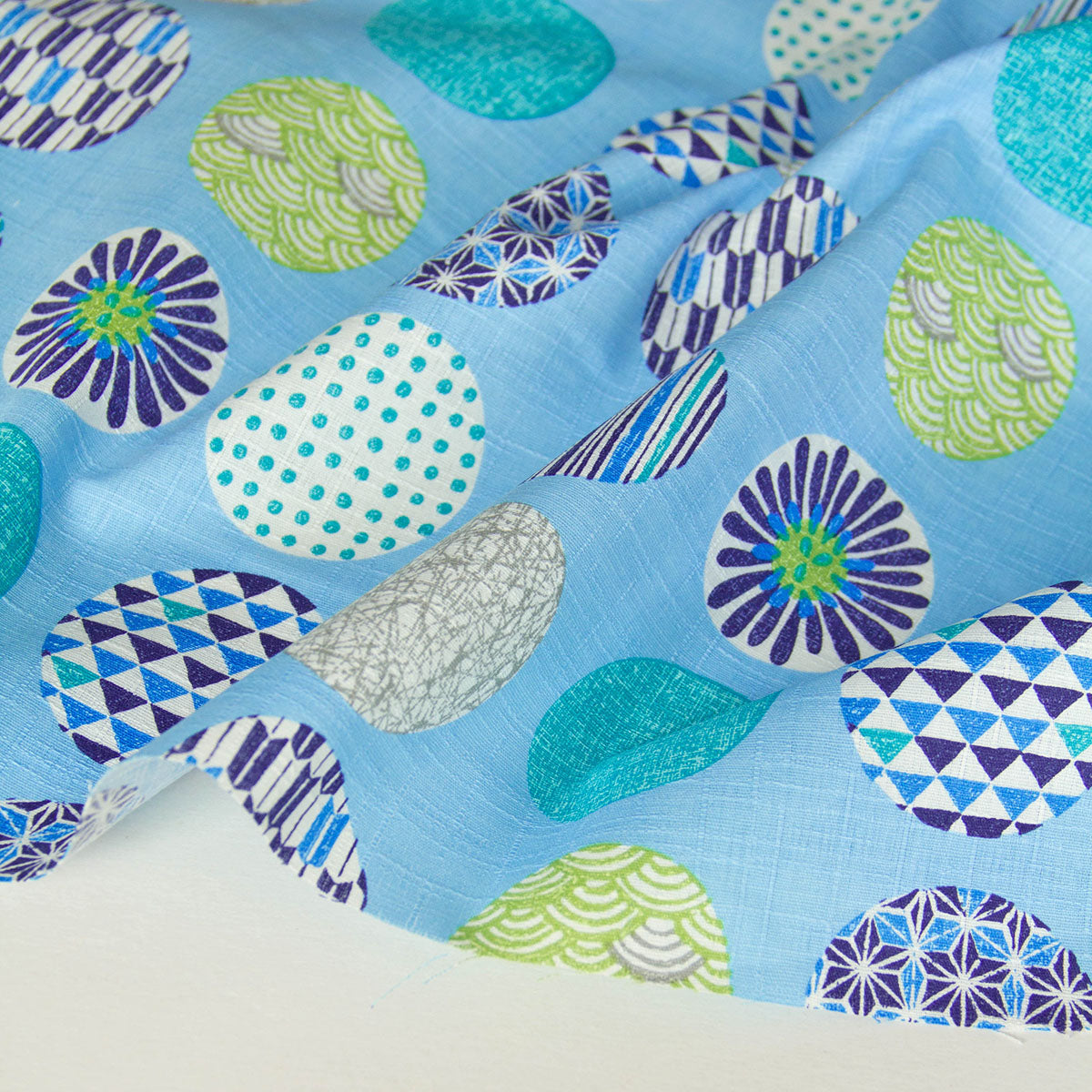 Japanese Style Geometric Pattern Dobby Cotton Fabric Blue by the Yard