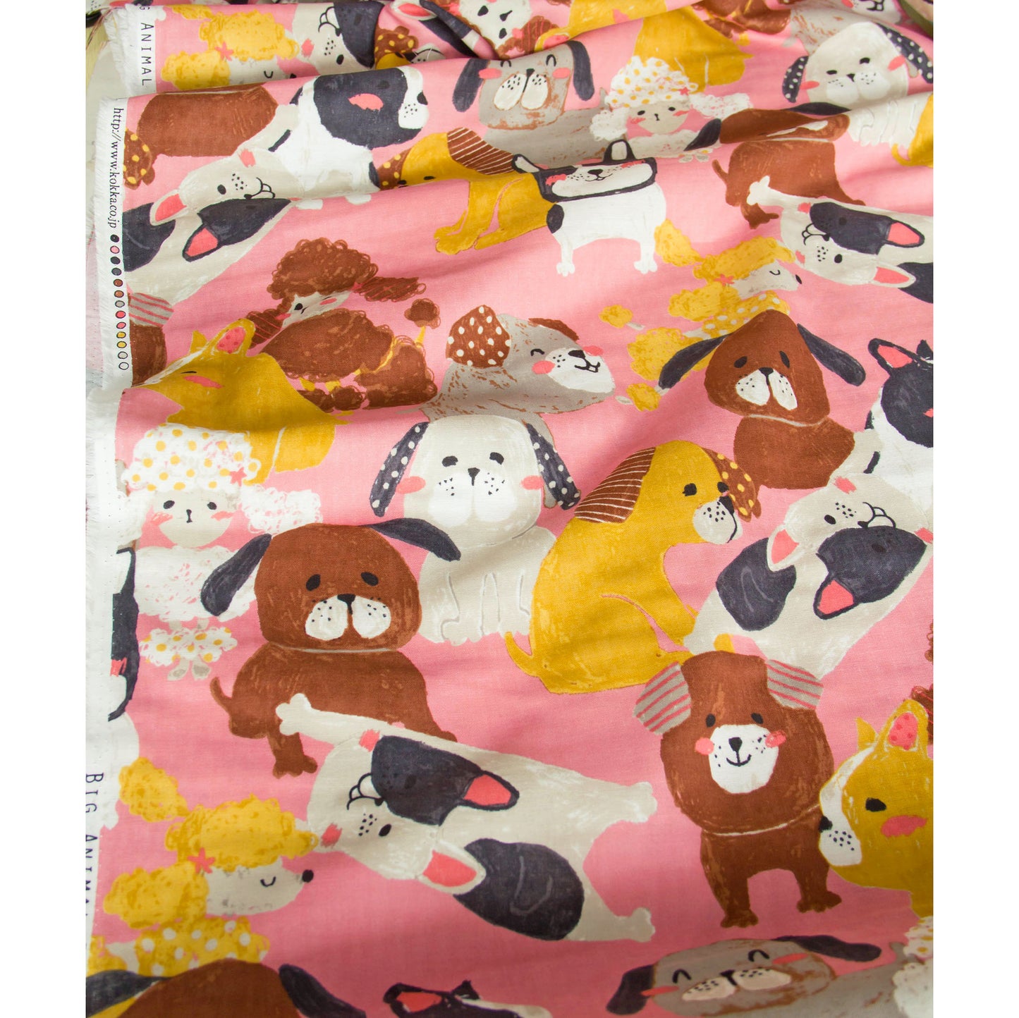 Cotton Double Gauze Fabric Big Animal Puppy Dog Pink by the Yard