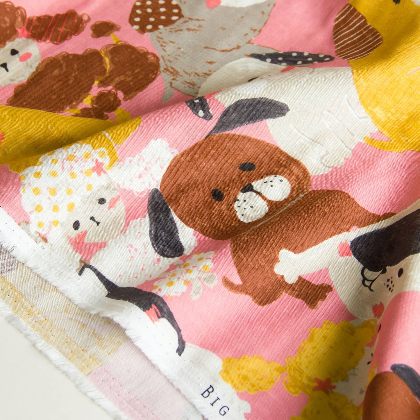 Cotton Double Gauze Fabric Big Animal Puppy Dog Pink by the Yard