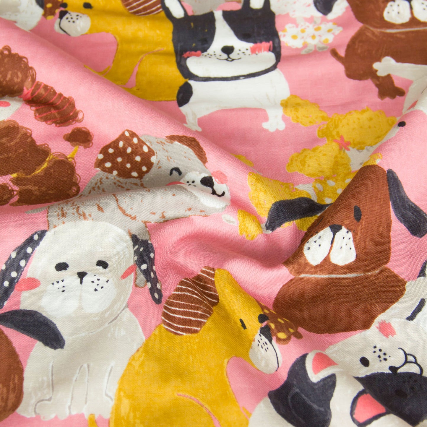 Cotton Double Gauze Fabric Big Animal Puppy Dog Pink by the Yard