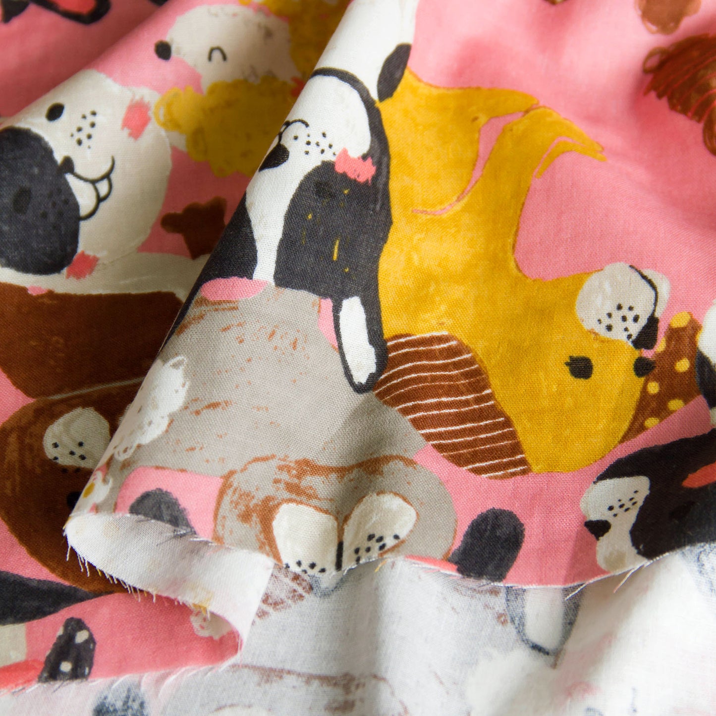 Cotton Double Gauze Fabric Big Animal Puppy Dog Pink by the Yard