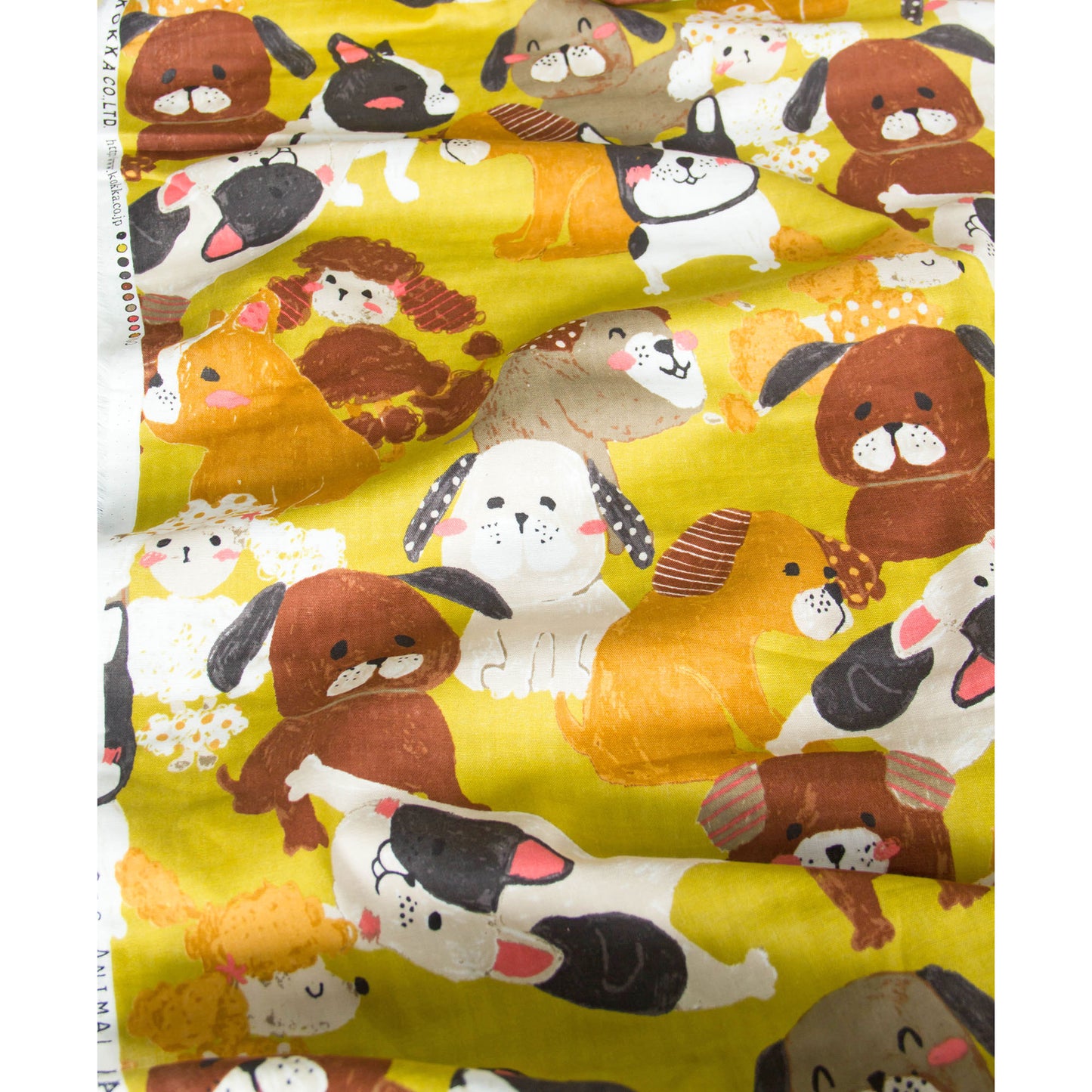 Cotton Double Gauze Fabric Big Animal Puppy Dog Mustard by the Yard