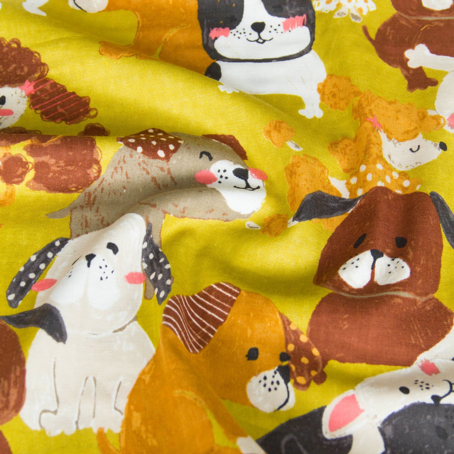 Cotton Double Gauze Fabric Big Animal Puppy Dog Mustard by the Yard