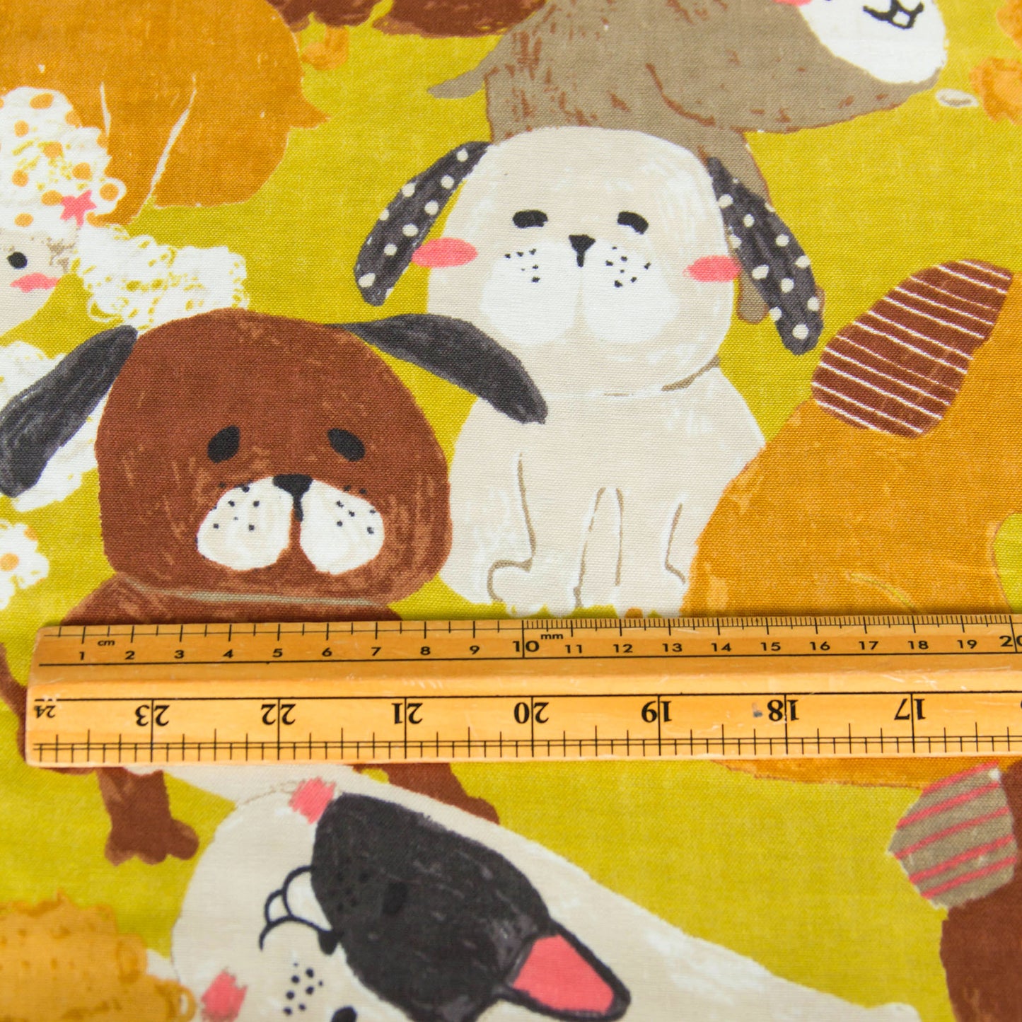 Cotton Double Gauze Fabric Big Animal Puppy Dog Mustard by the Yard