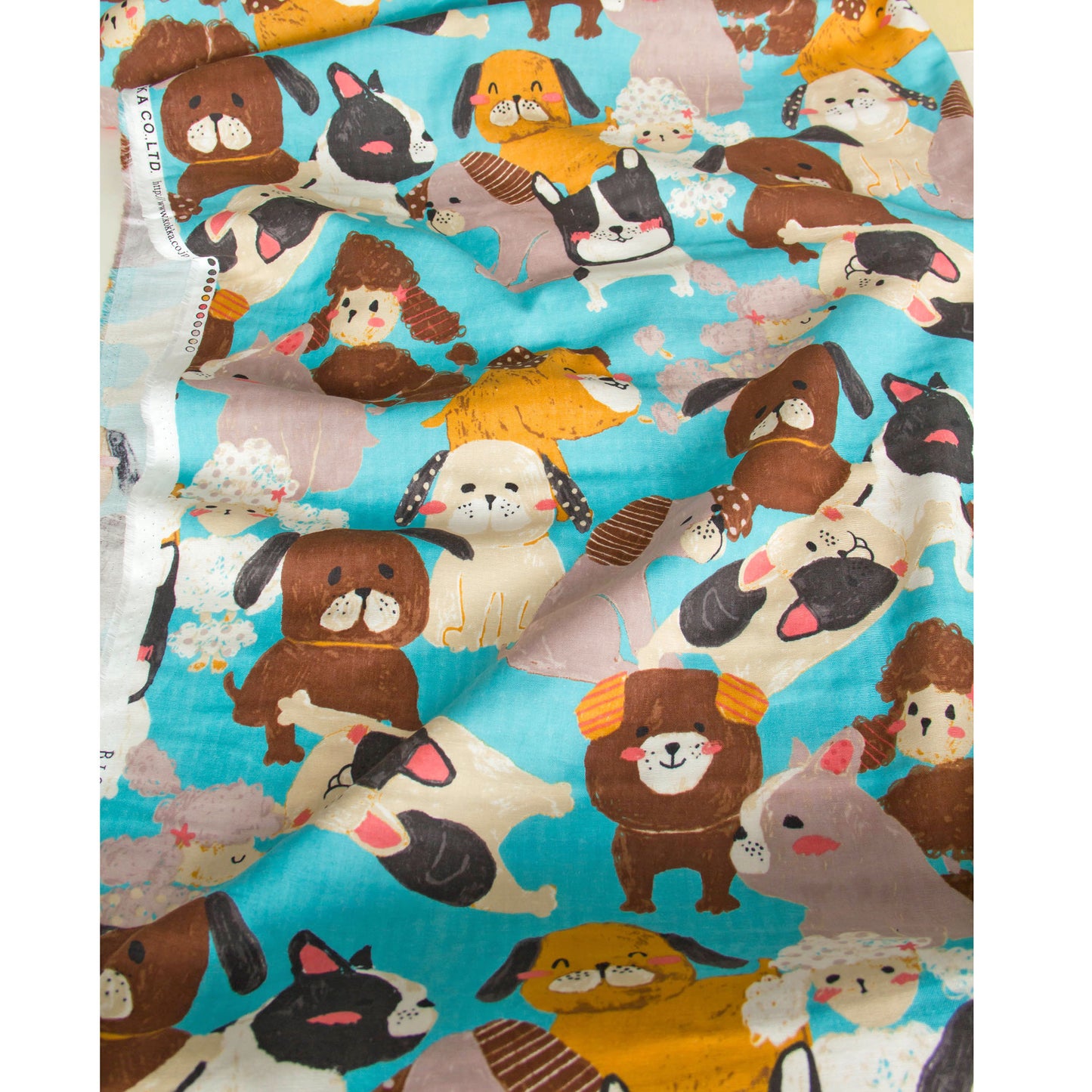 Cotton Double Gauze Fabric Big Animal Puppy Dog Blue by the Yard