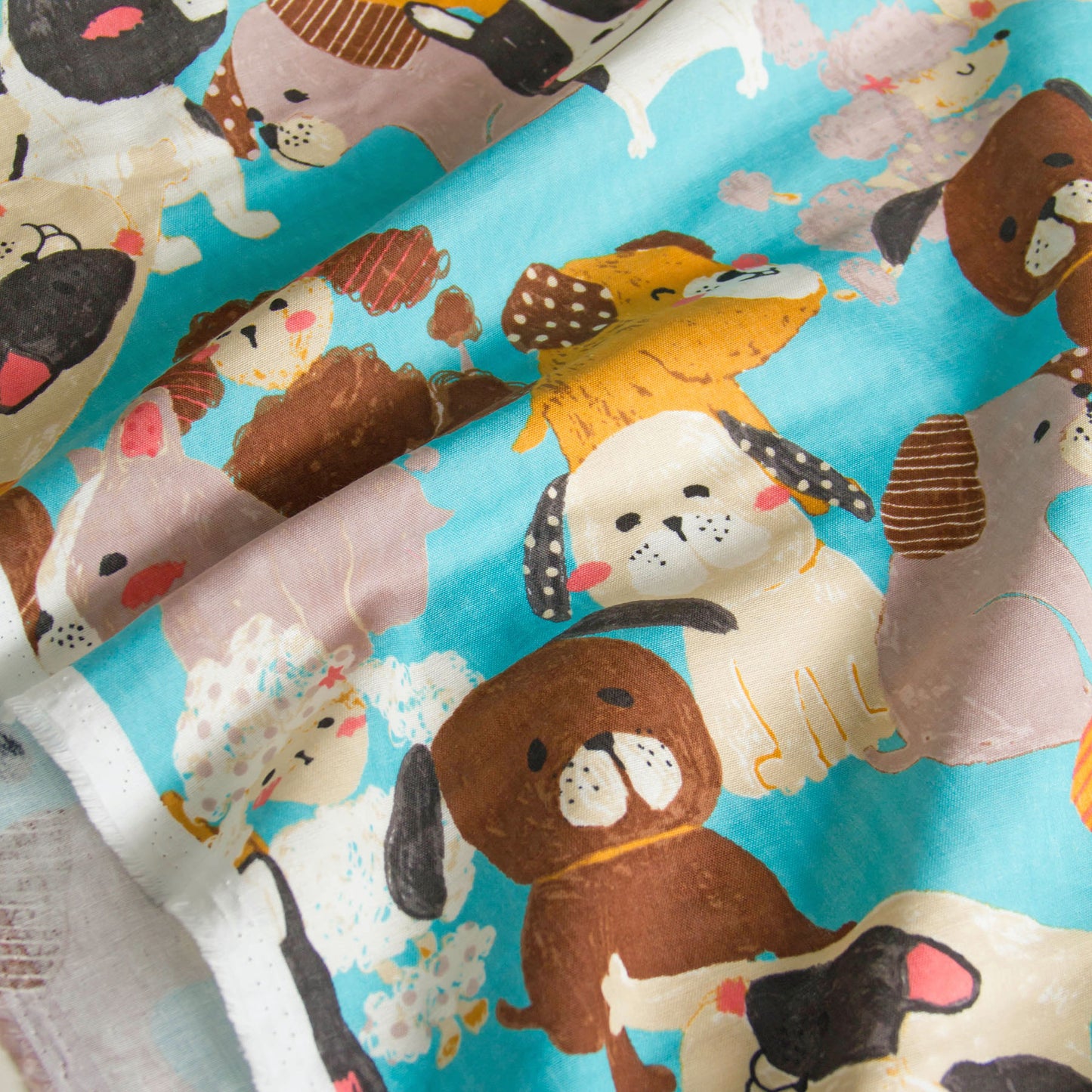 Cotton Double Gauze Fabric Big Animal Puppy Dog Blue by the Yard
