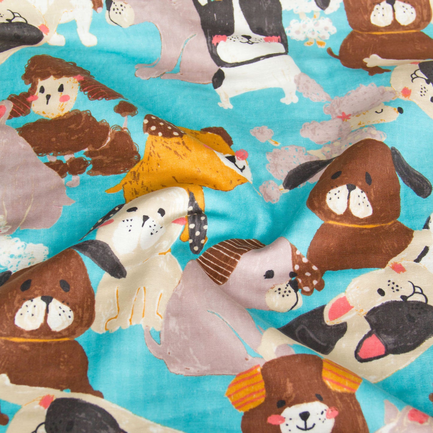 Cotton Double Gauze Fabric Big Animal Puppy Dog Blue by the Yard
