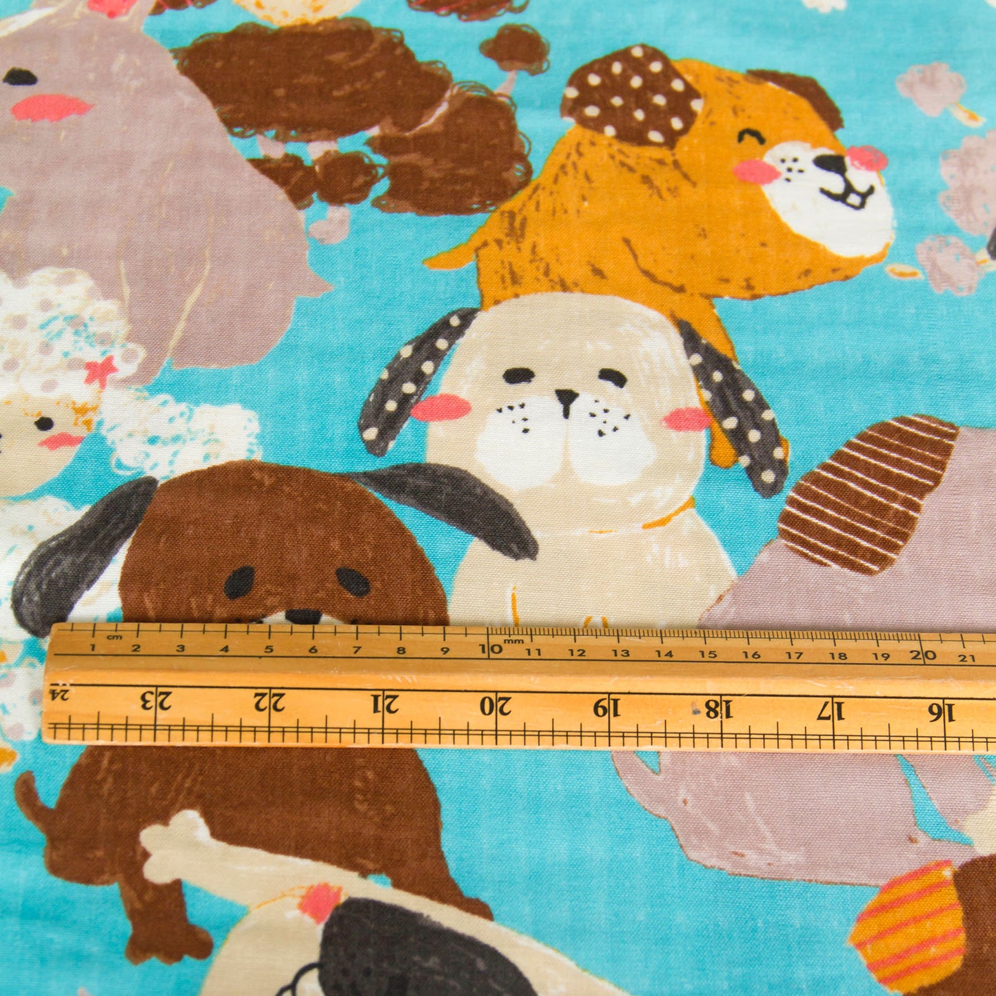 Cotton Double Gauze Fabric Big Animal Puppy Dog Blue by the Yard