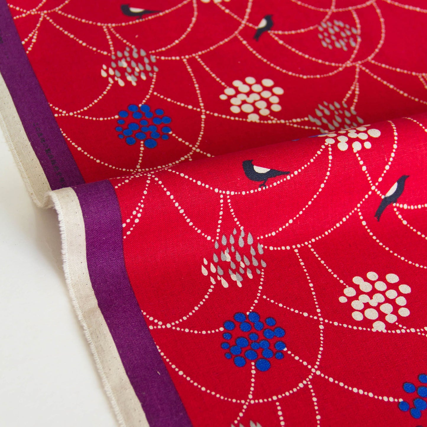 Cotton Linen Canvas Fabric Echino By Etsuko furuya Bird to hang Red by the Yard