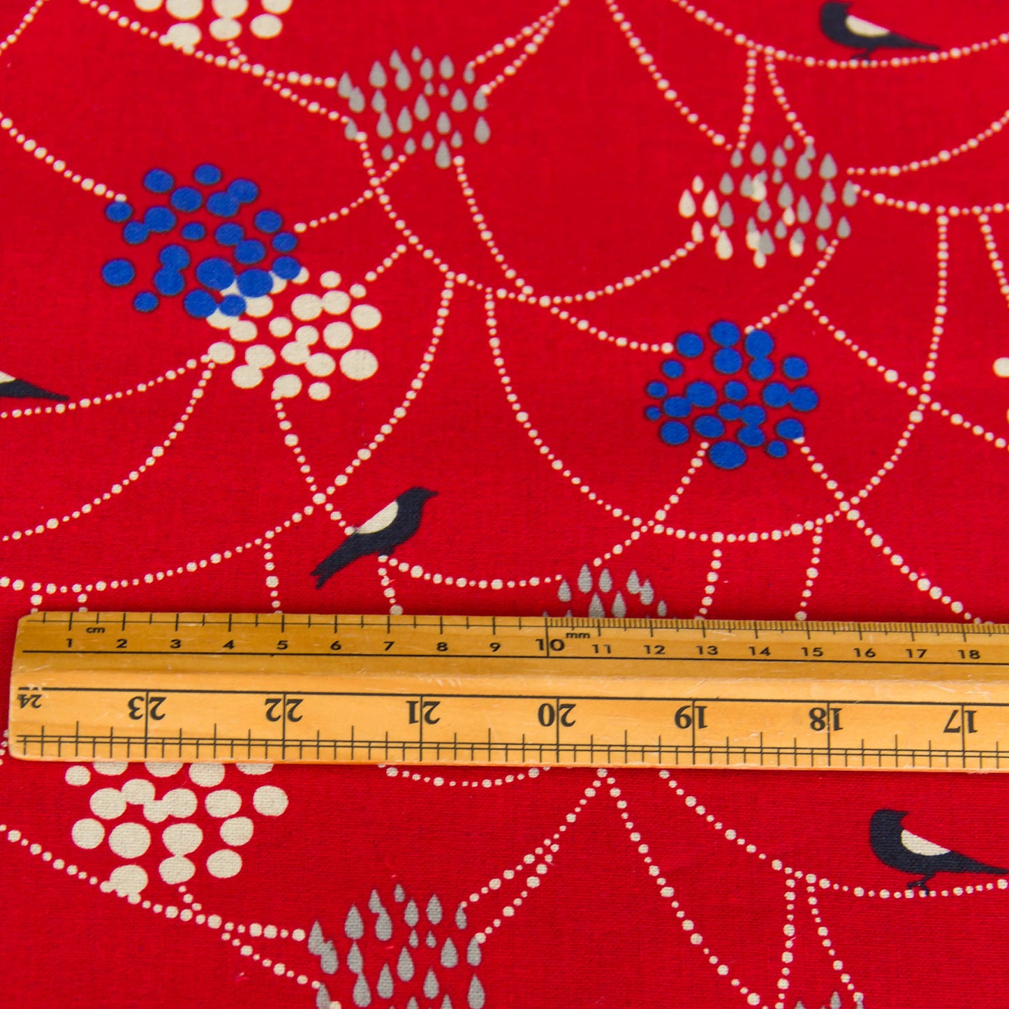 Cotton Linen Canvas Fabric Echino By Etsuko furuya Bird to hang Red by the Yard