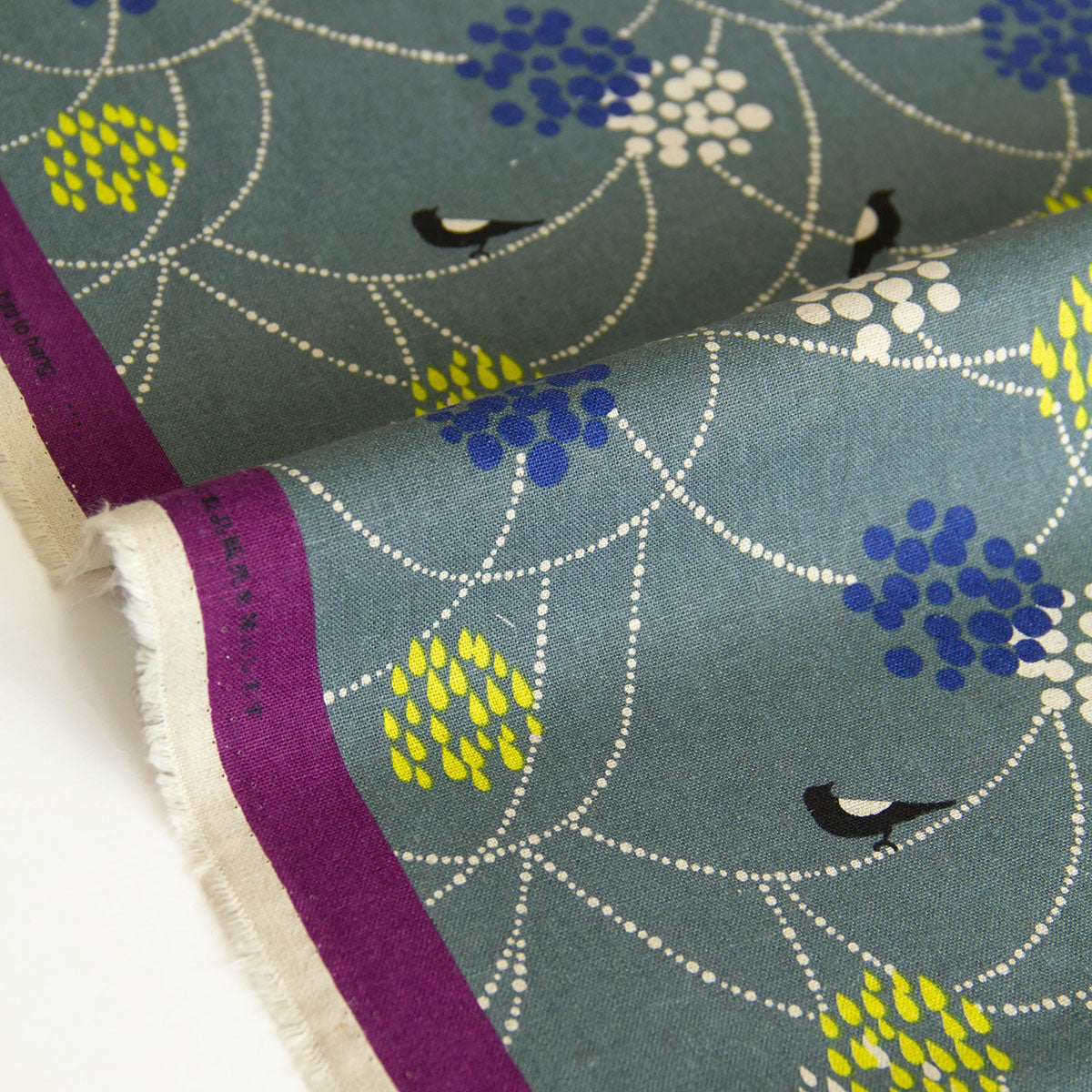 Cotton Linen Canvas Fabric Echino By Etsuko furuya Bird to hang Gray by the Yard
