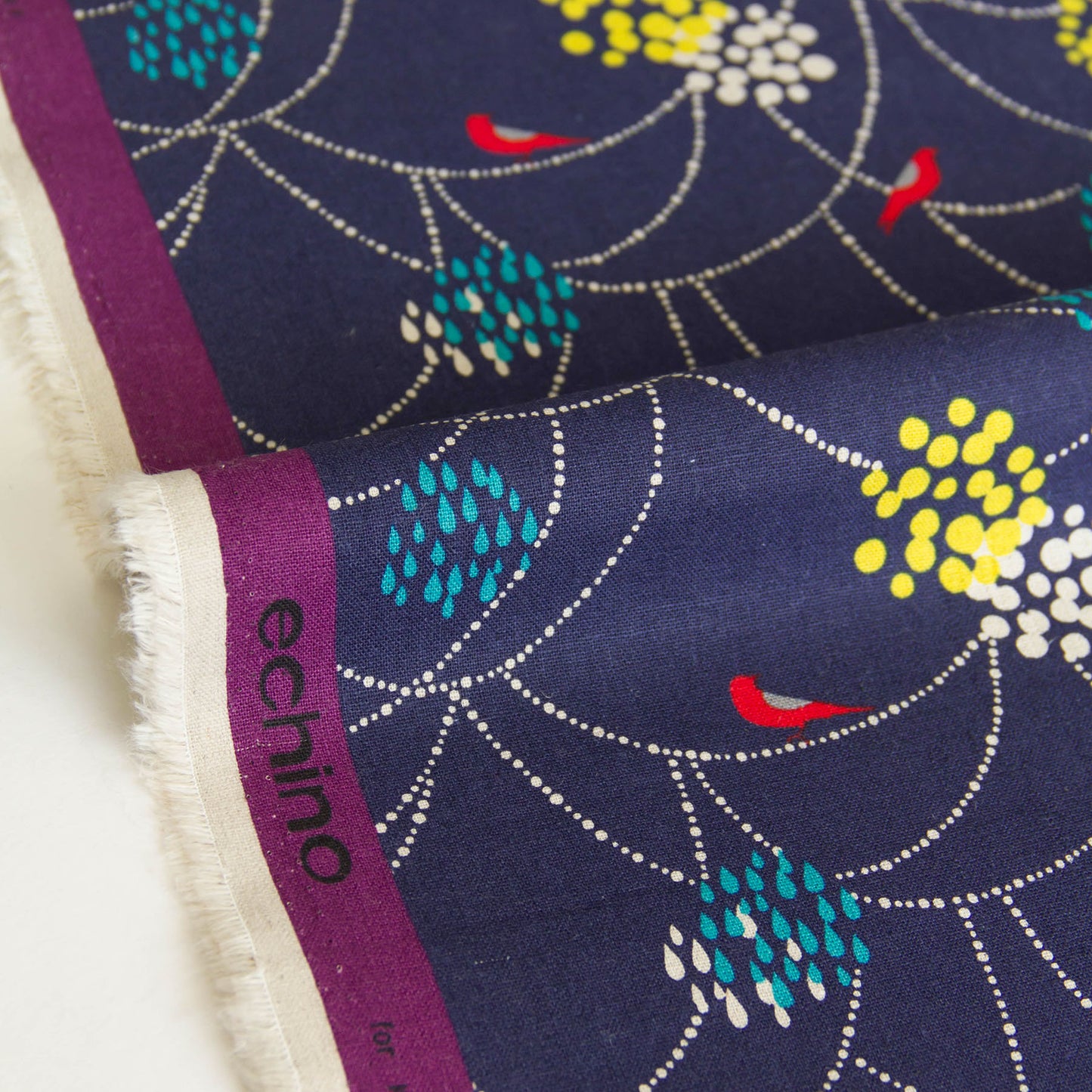 Cotton Linen Canvas Fabric Echino By Etsuko furuya Bird to hang Navy by the Yard