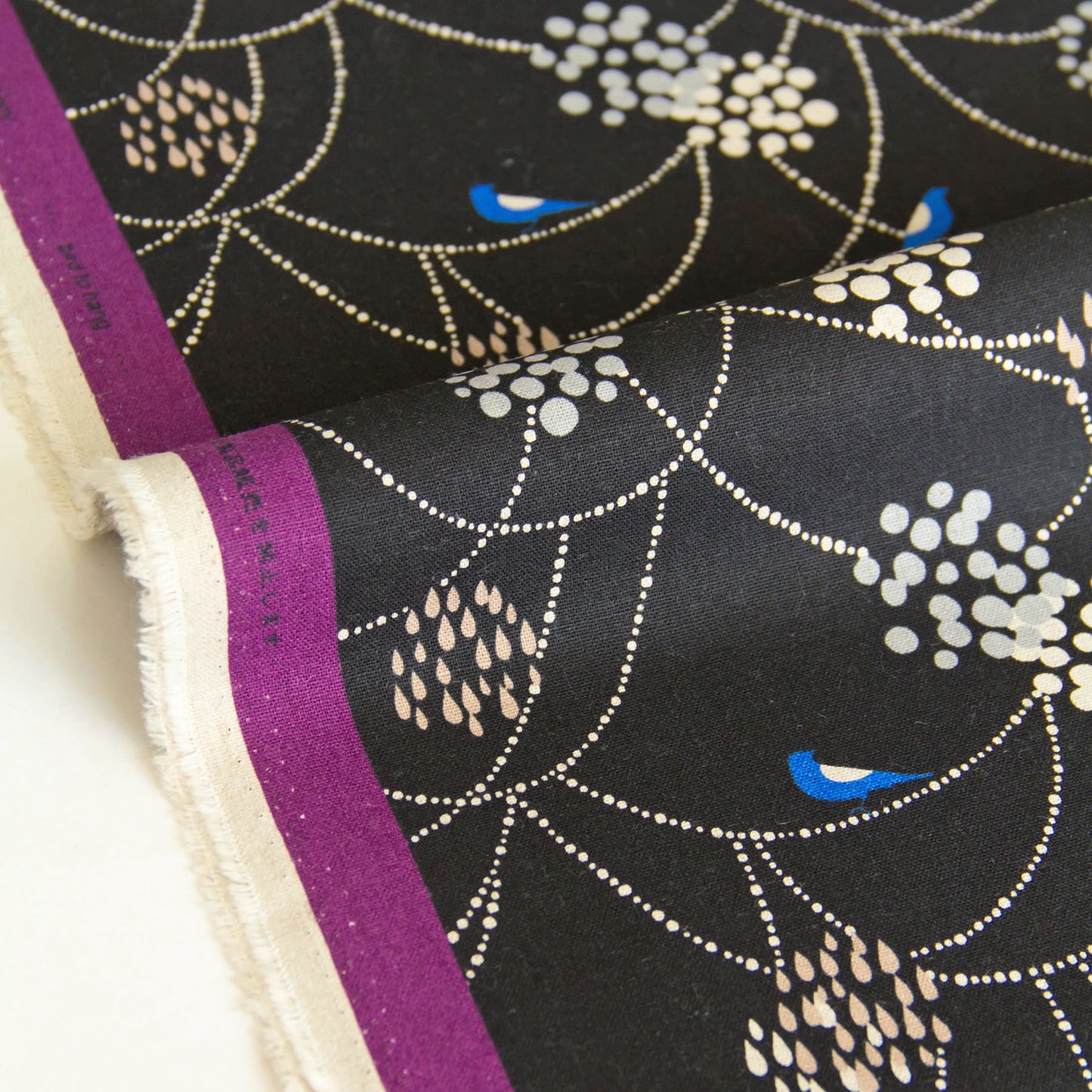 Cotton Linen Canvas Fabric Echino By Etsuko furuya Bird to hang Black by the Yard
