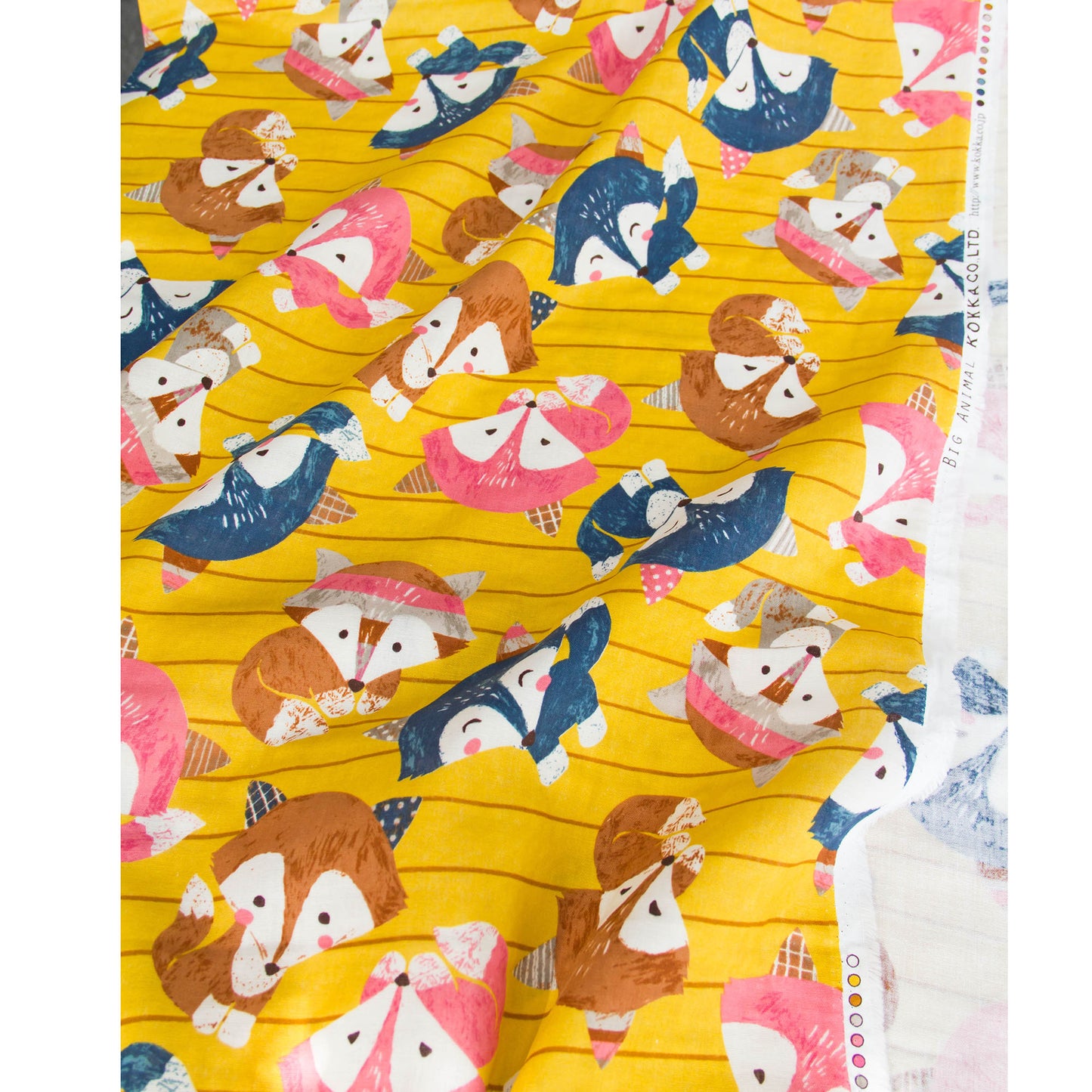 Cotton Double Gauze Fabric Cute Cartoon Fox Mustard by the Yard