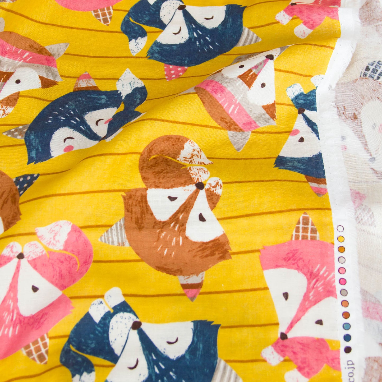 Cotton Double Gauze Fabric Cute Cartoon Fox Mustard by the Yard