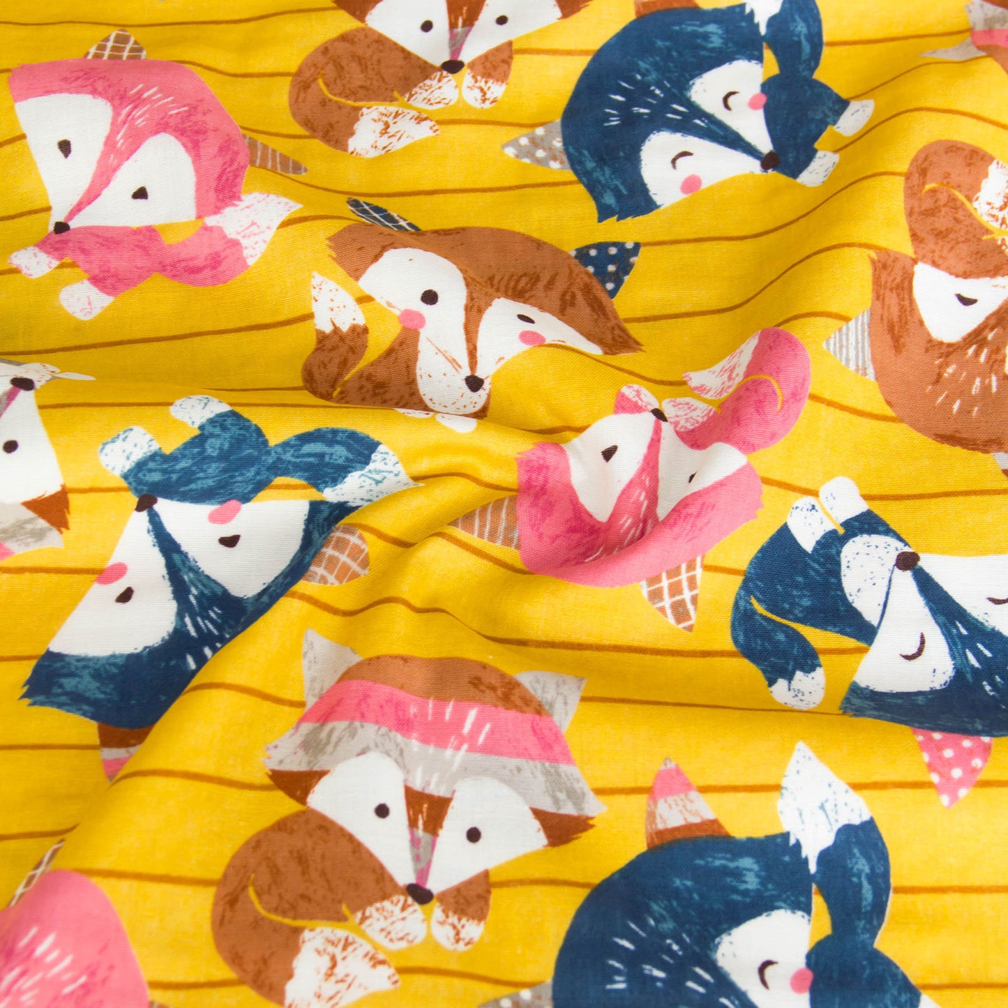 Cotton Double Gauze Fabric Cute Cartoon Fox Mustard by the Yard