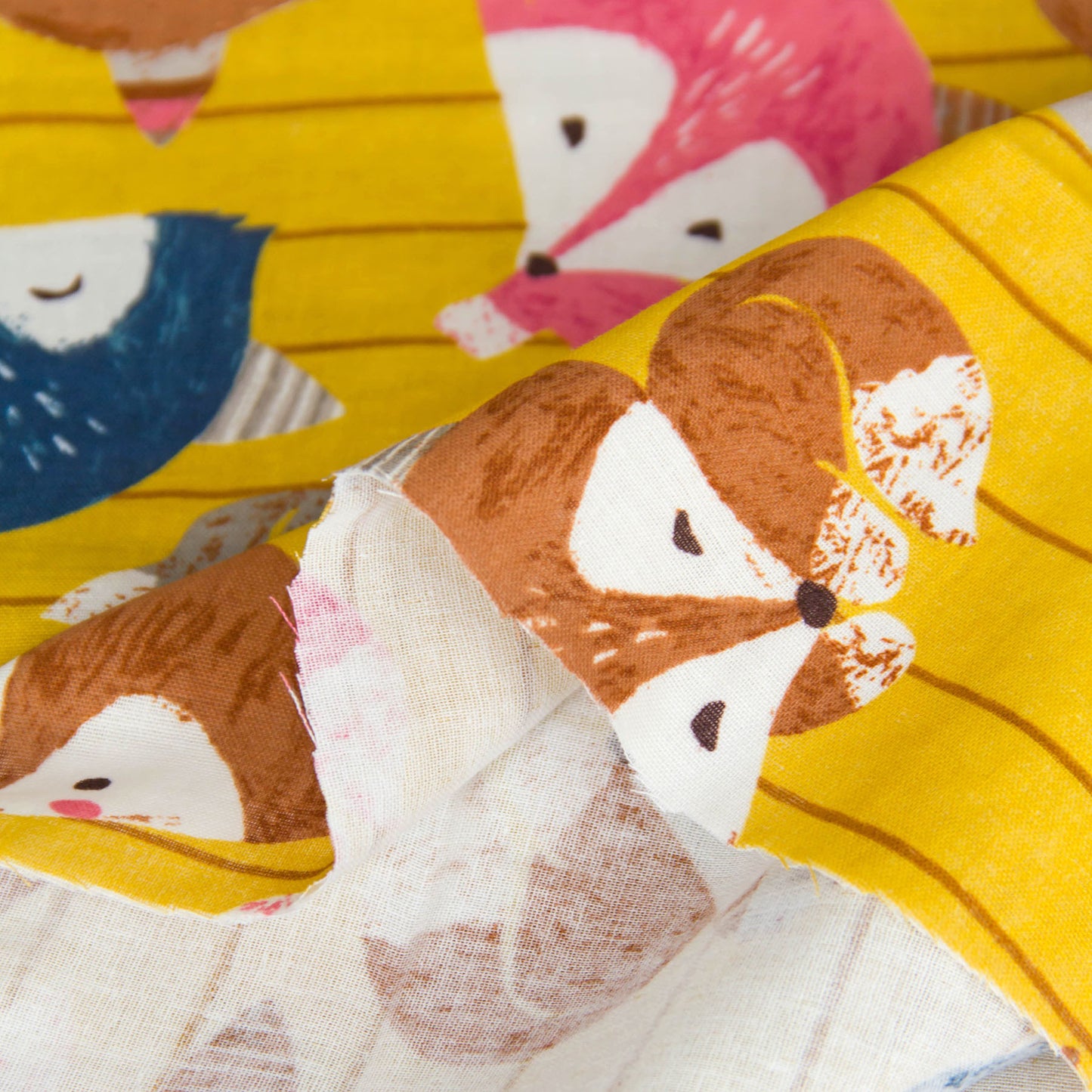 Cotton Double Gauze Fabric Cute Cartoon Fox Mustard by the Yard