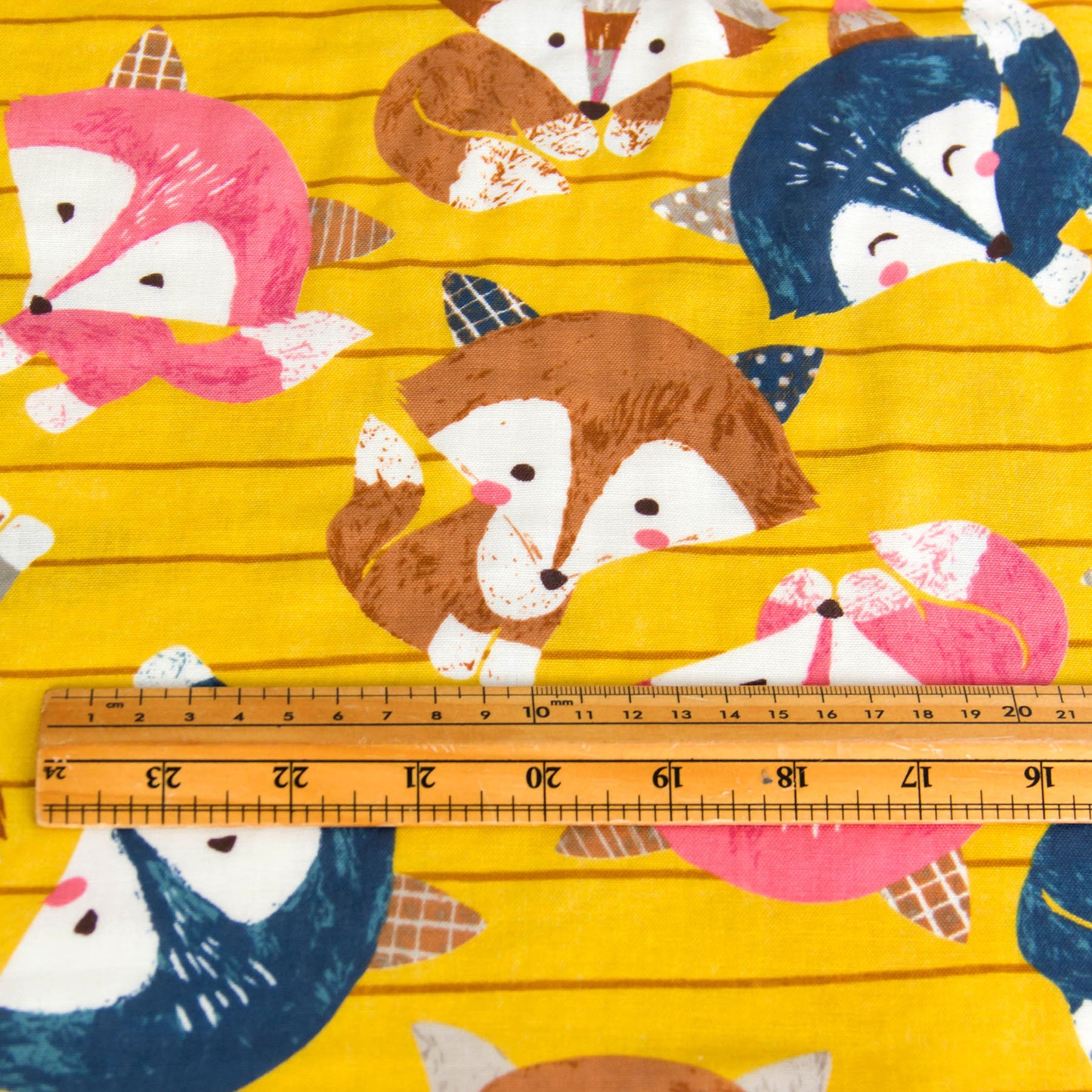 Cotton Double Gauze Fabric Cute Cartoon Fox Mustard by the Yard