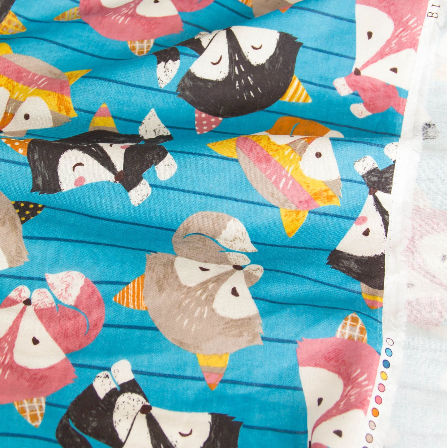 Cotton Double Gauze Fabric Cute Cartoon Fox Blue by the Yard