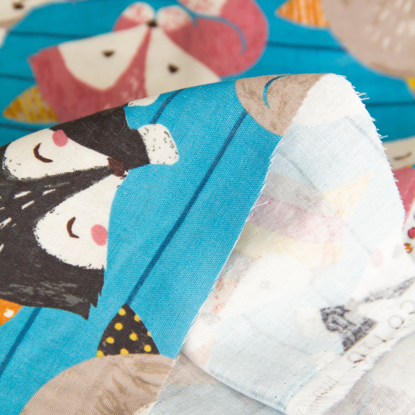Cotton Double Gauze Fabric Cute Cartoon Fox Blue by the Yard