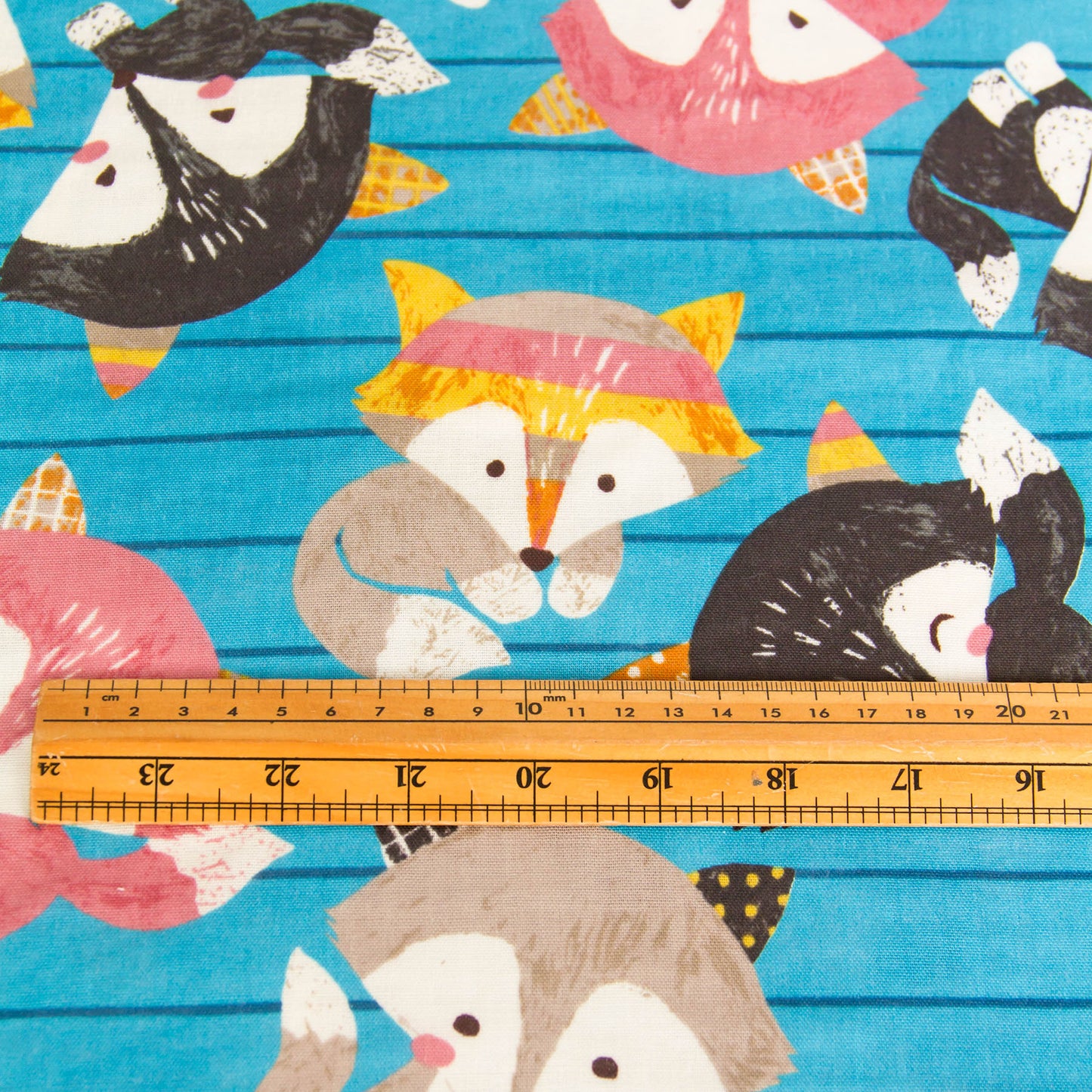 Cotton Double Gauze Fabric Cute Cartoon Fox Blue by the Yard